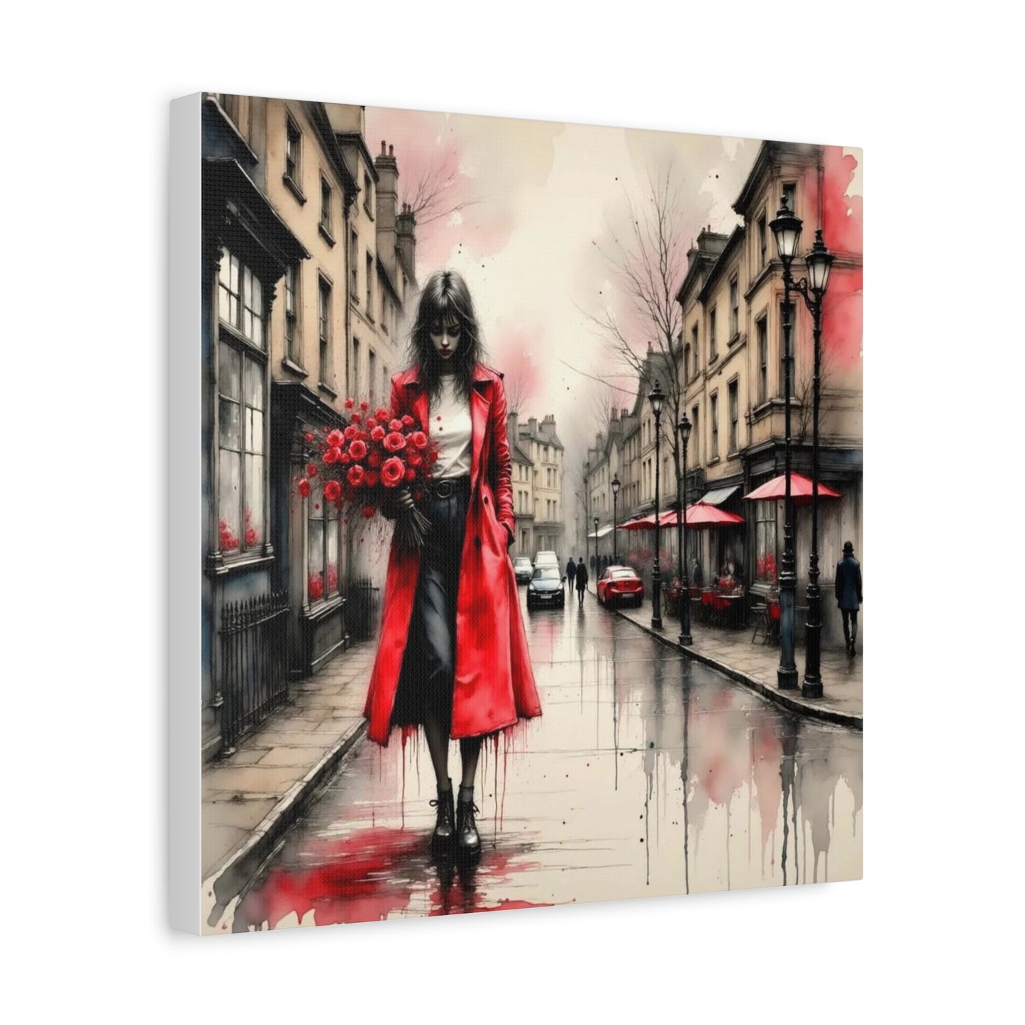 Lady in Red Coat Abstract Art