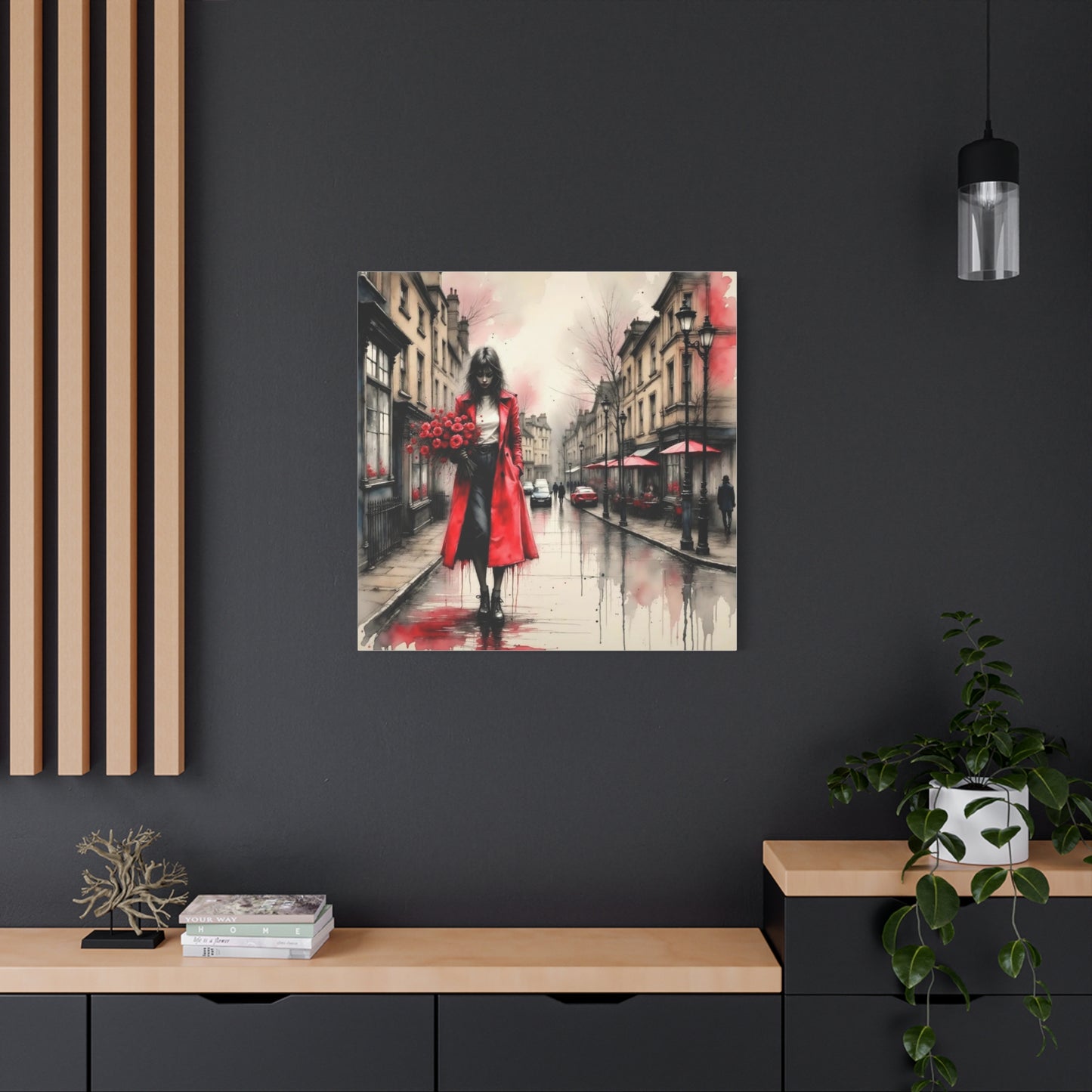 Lady in Red Coat Abstract Art