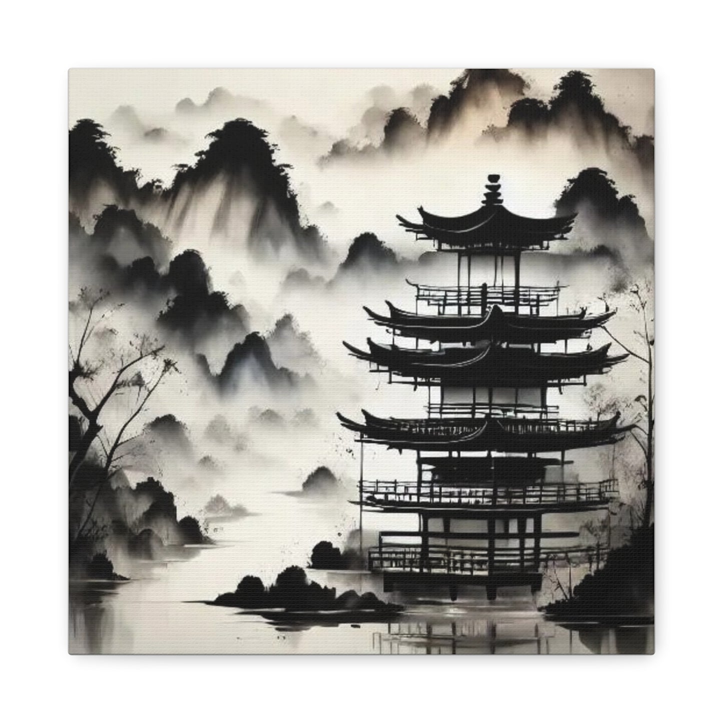 Fog on the Mountains Black and White Asian Abstract Art