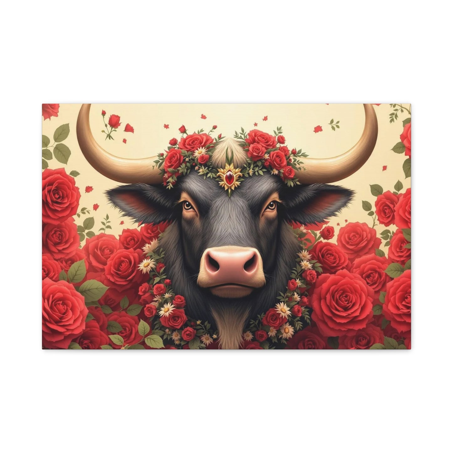 Canvas Print - Red Rose Cow Picture