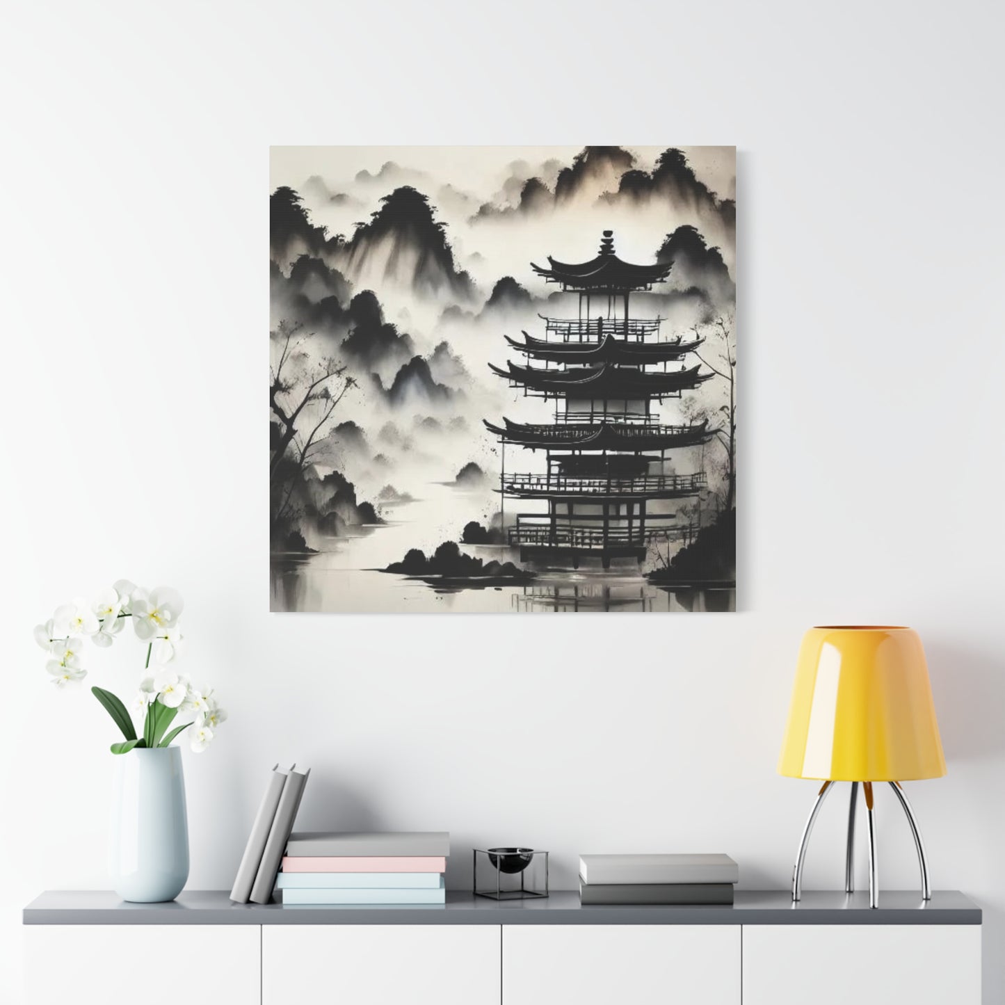 Fog on the Mountains Black and White Asian Abstract Art