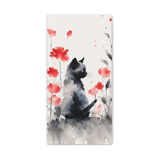 Kitten with Red Flowers Abstract Art