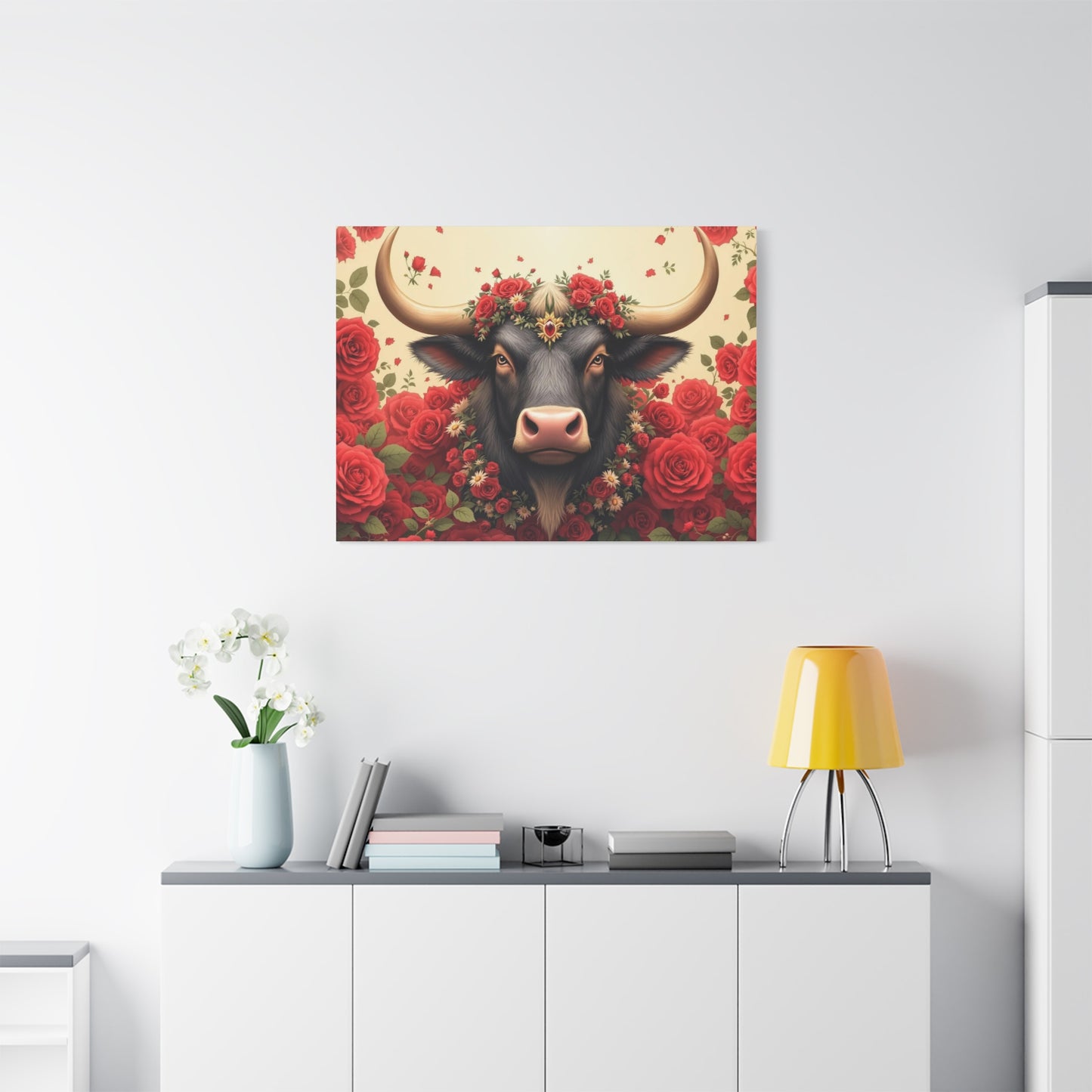 Canvas Print - Red Rose Cow Picture