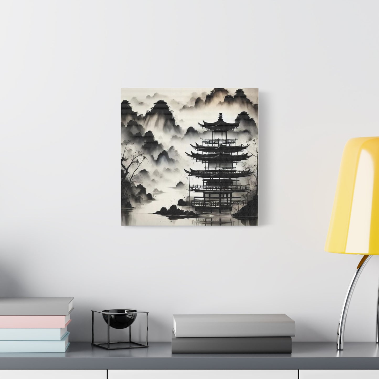 Fog on the Mountains Black and White Asian Abstract Art