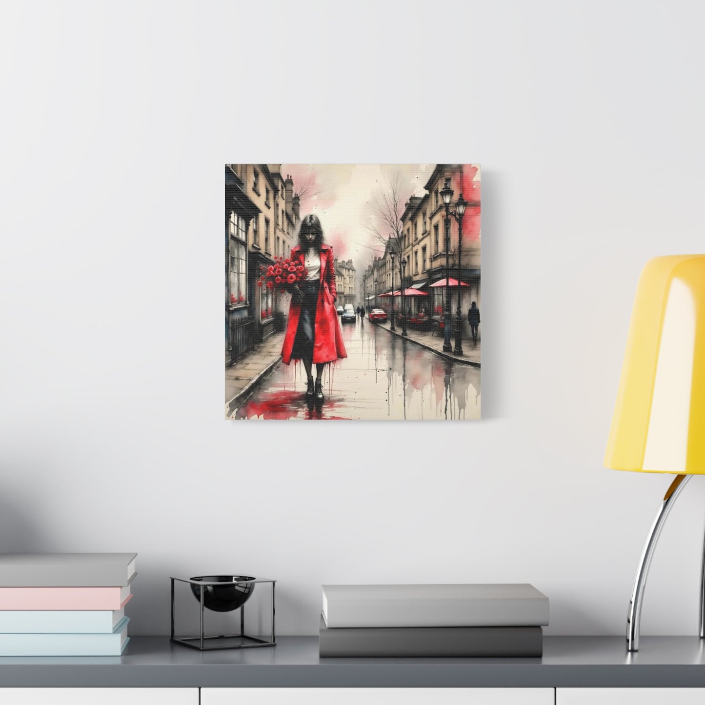 Lady in Red Coat Abstract Art