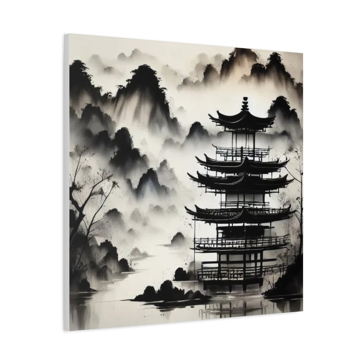 Fog on the Mountains Black and White Asian Abstract Art