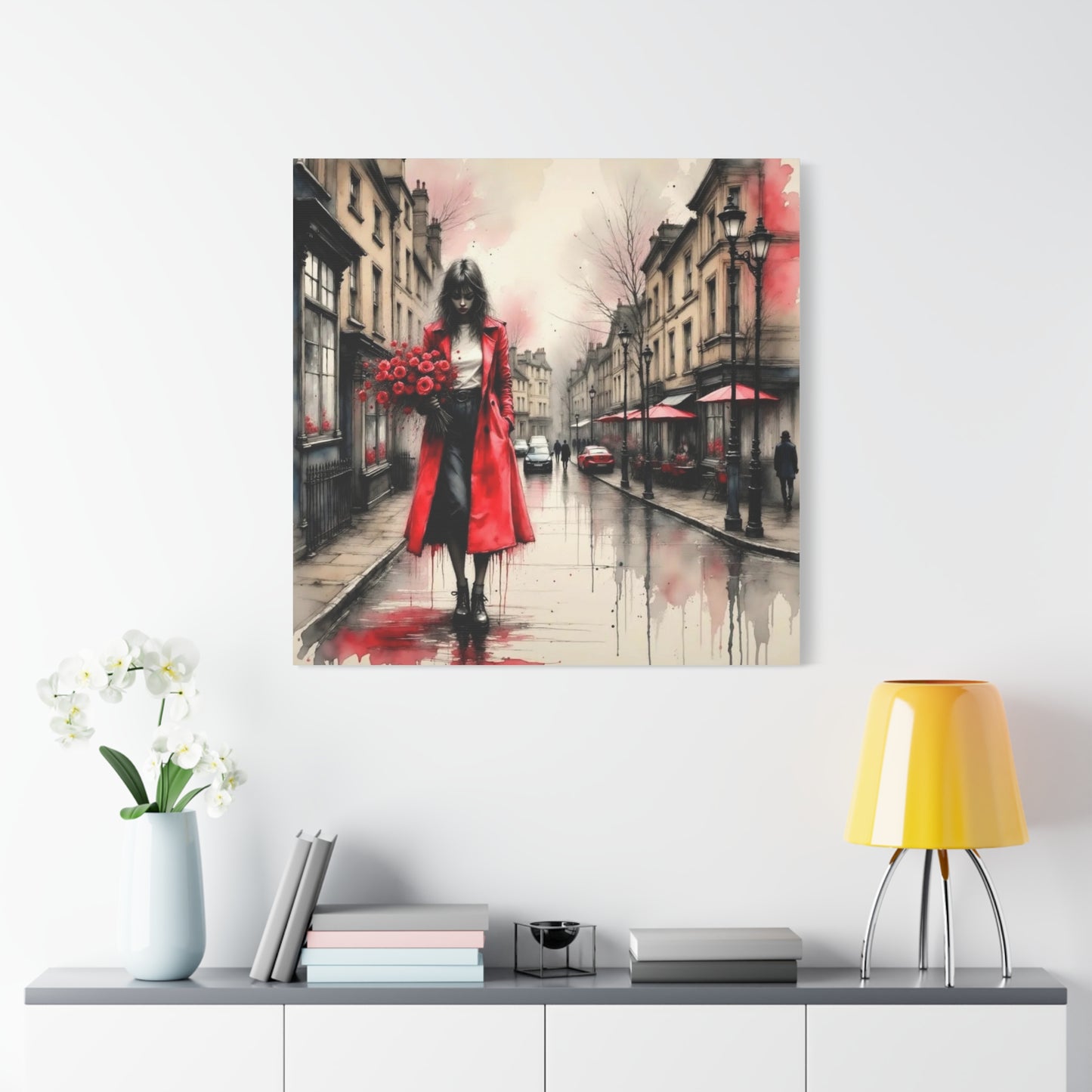 Lady in Red Coat Abstract Art