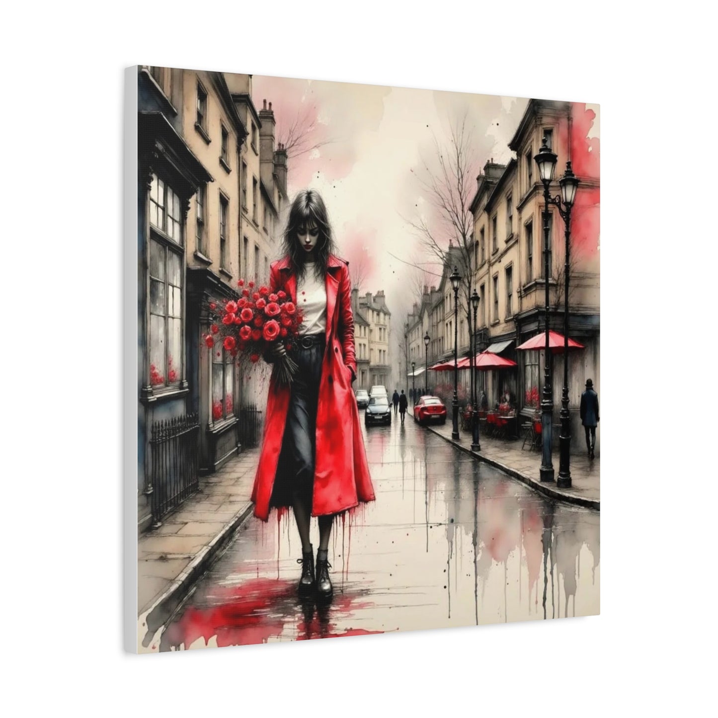 Lady in Red Coat Abstract Art