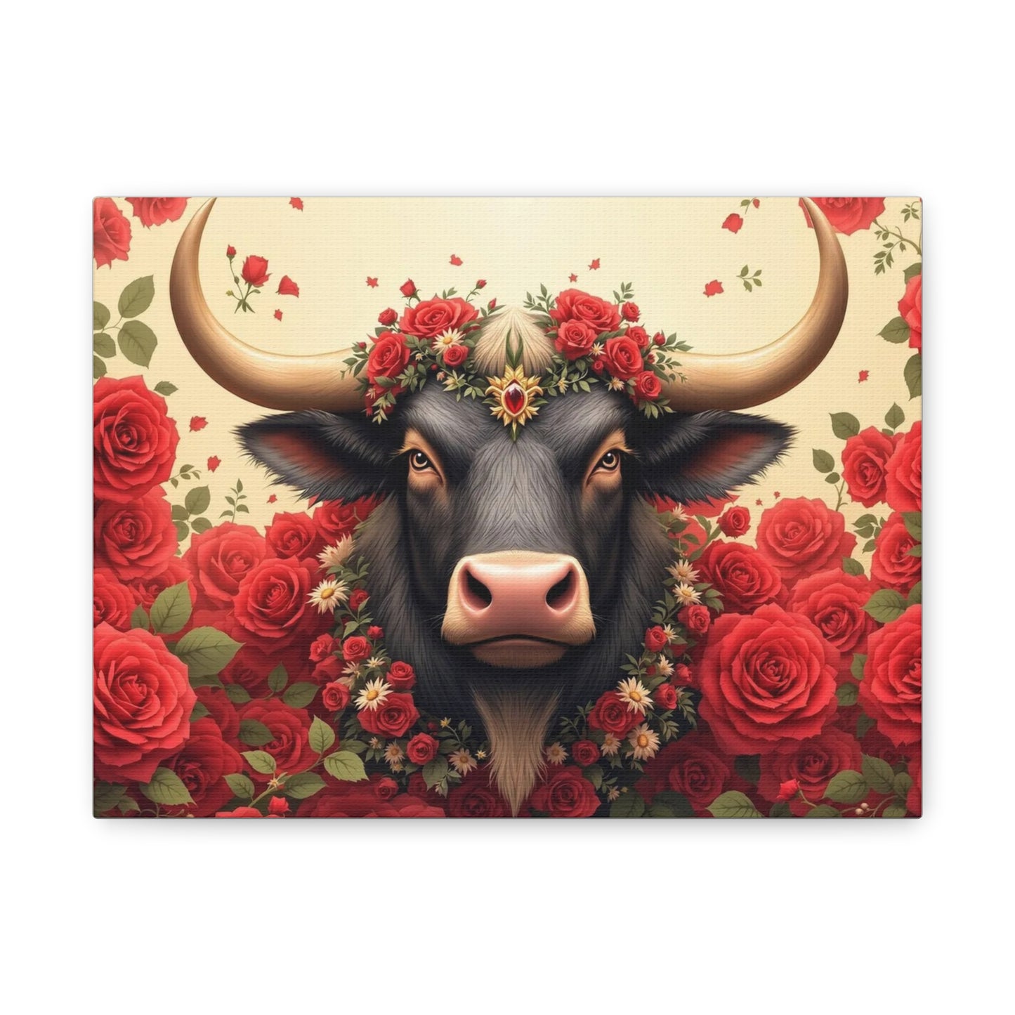 Canvas Print - Red Rose Cow Picture