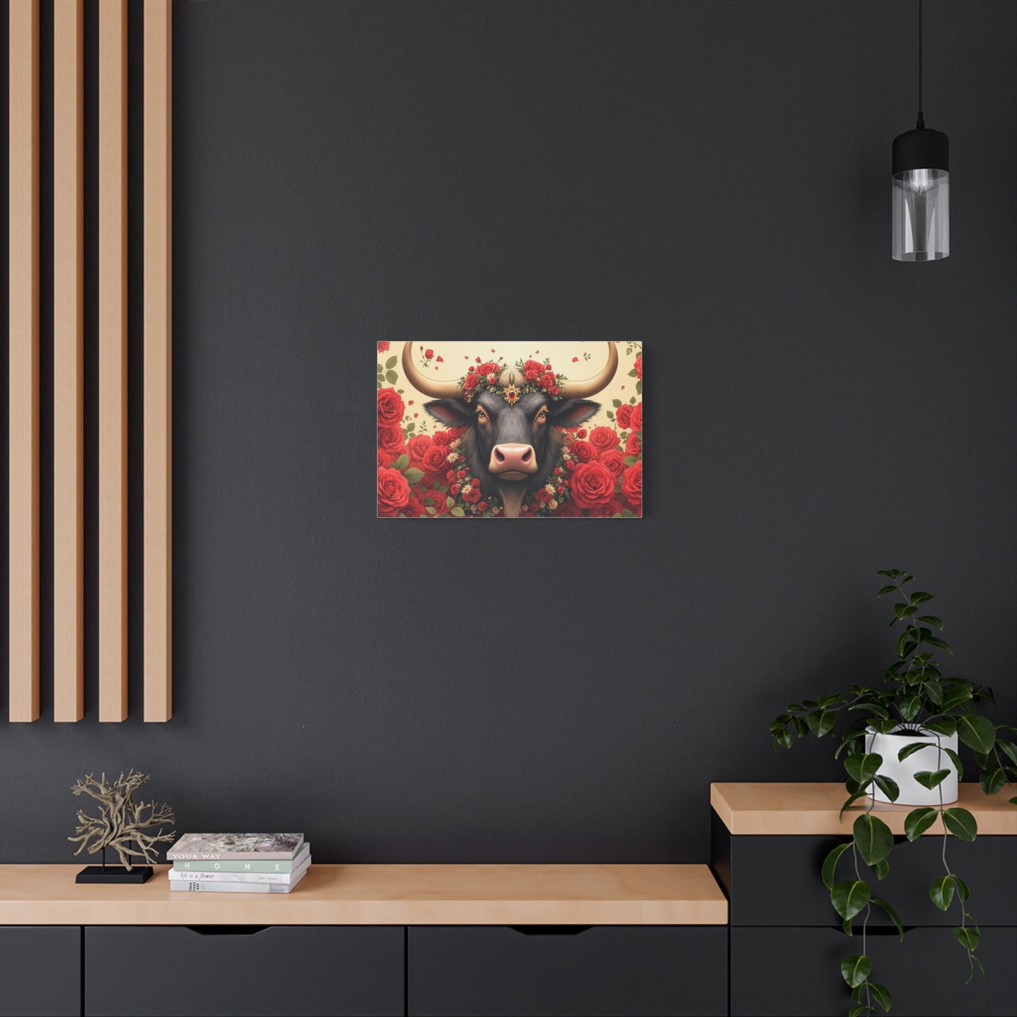 Canvas Print - Red Rose Cow Picture