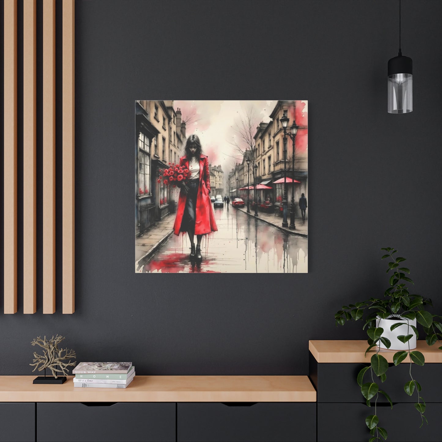 Lady in Red Coat Abstract Art