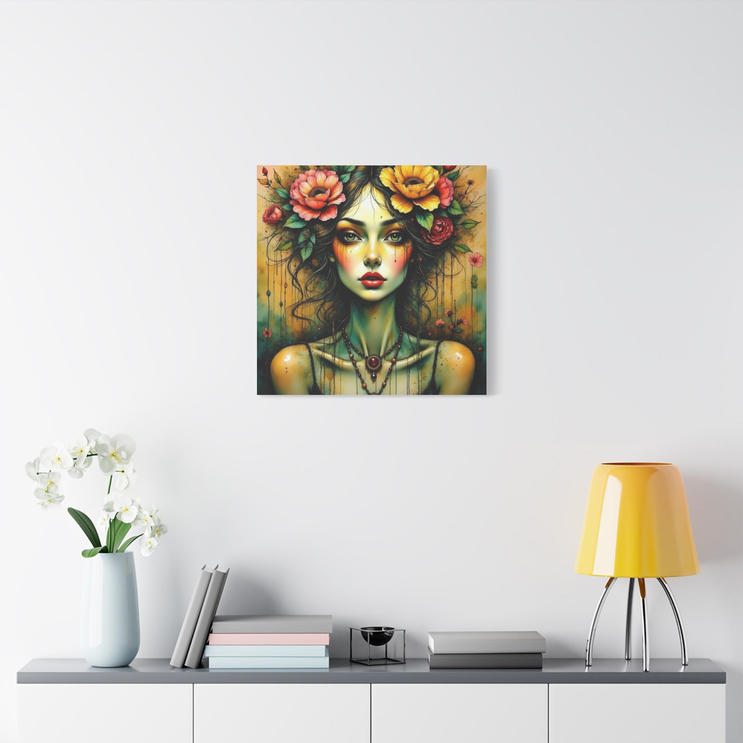 Lady With Flowers in Her Hair Abstract Art