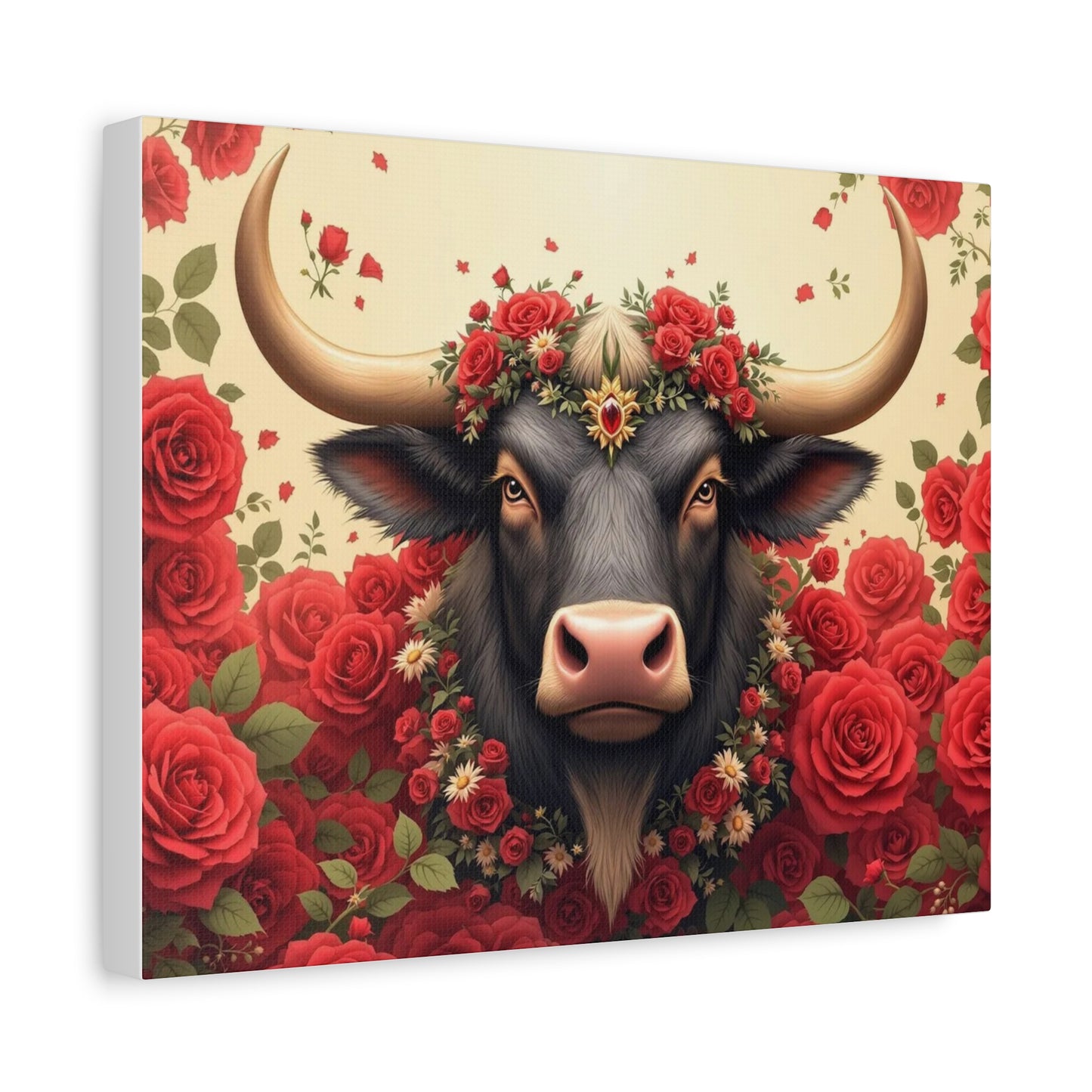 Canvas Print - Red Rose Cow Picture