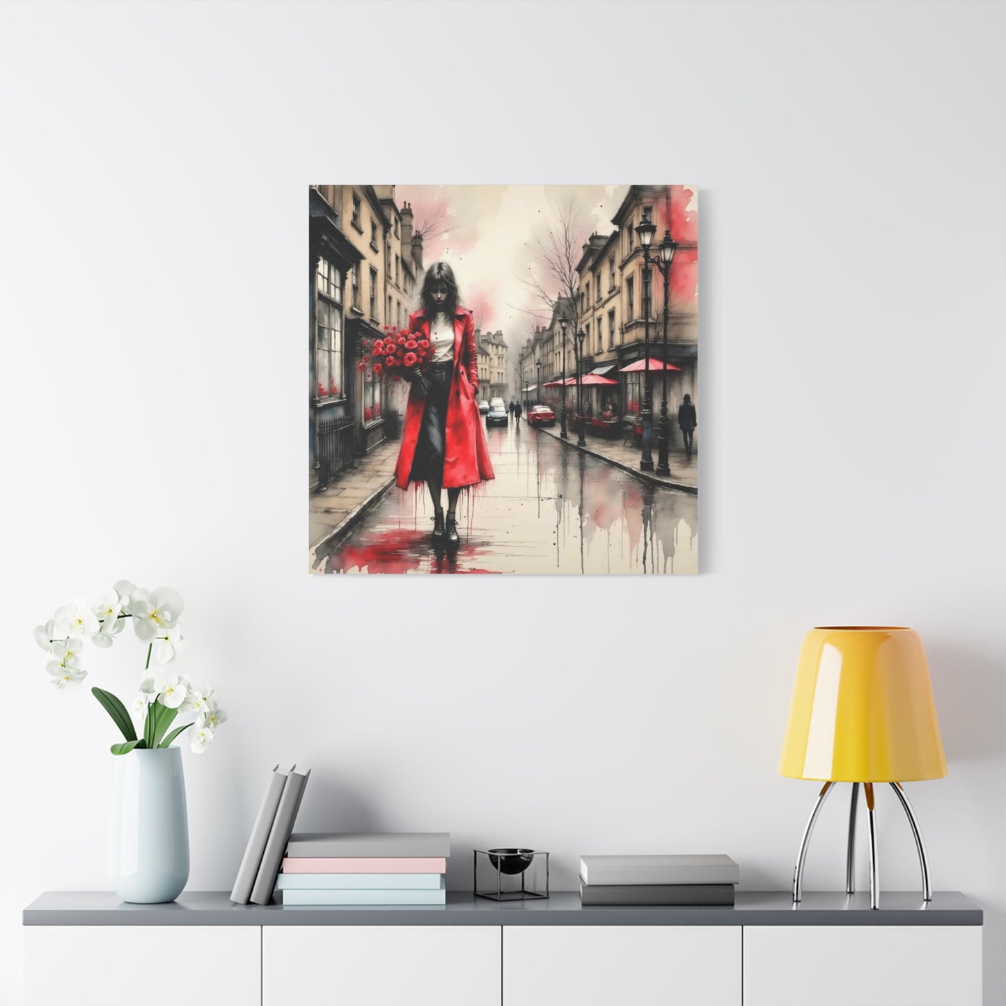 Lady in Red Coat Abstract Art