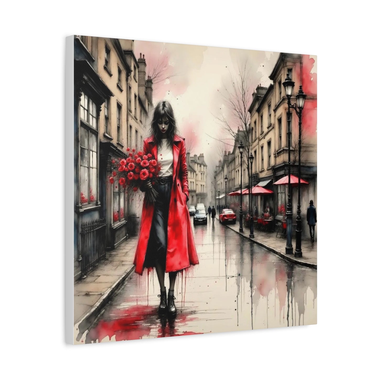 Lady in Red Coat Abstract Art