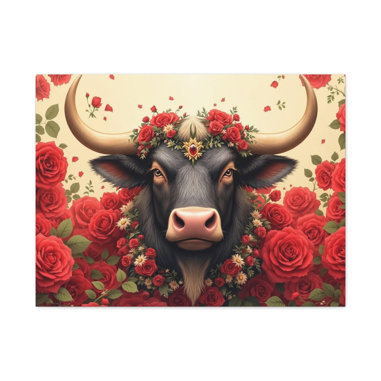 Canvas Print - Red Rose Cow Picture