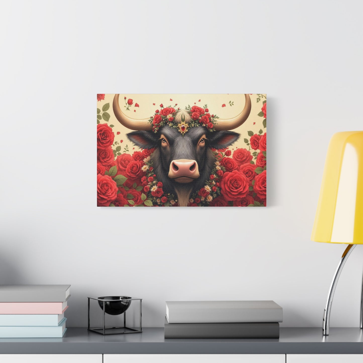 Canvas Print - Red Rose Cow Picture