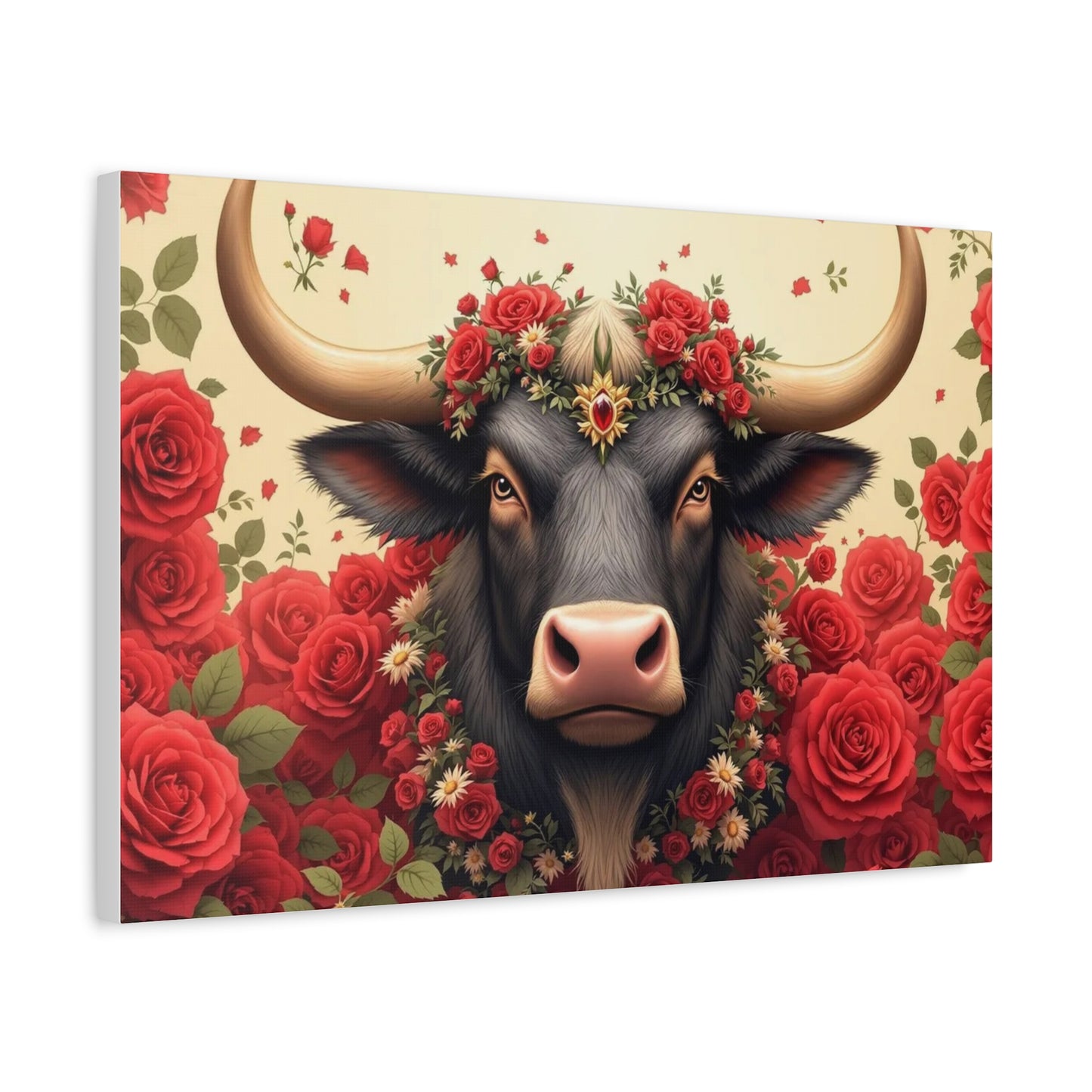 Canvas Print - Red Rose Cow Picture