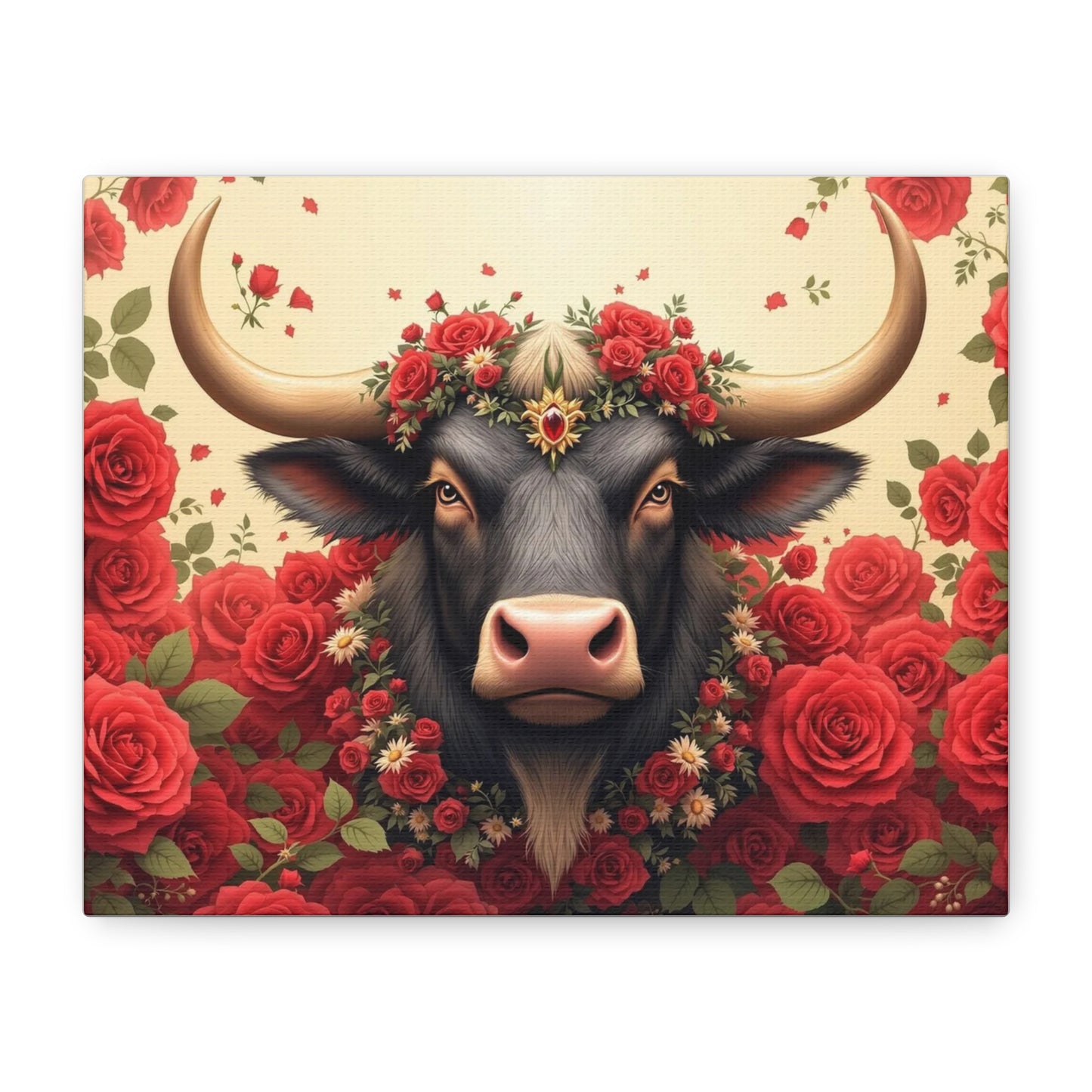 Canvas Print - Red Rose Cow Picture