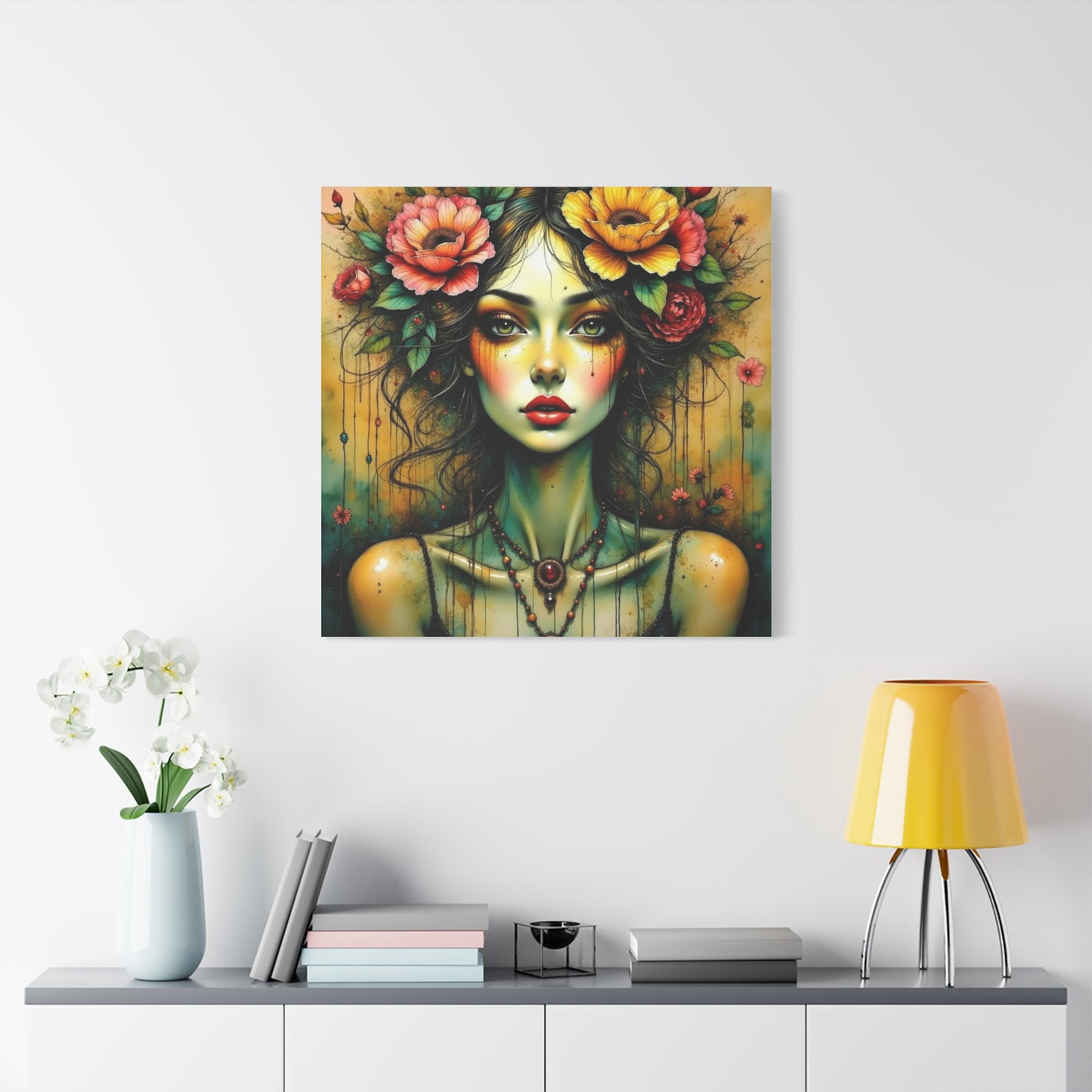 Lady With Flowers in Her Hair Abstract Art