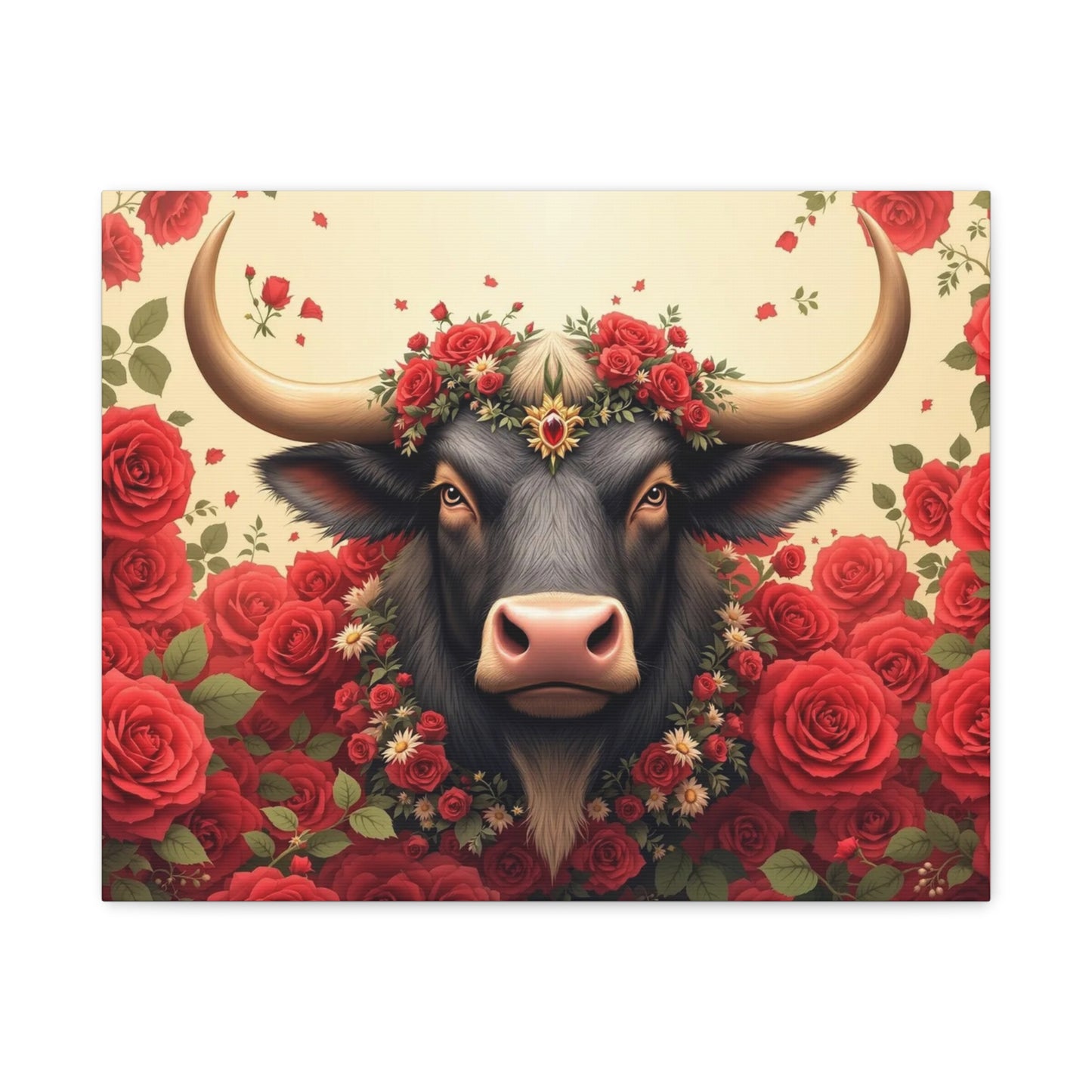 Canvas Print - Red Rose Cow Picture