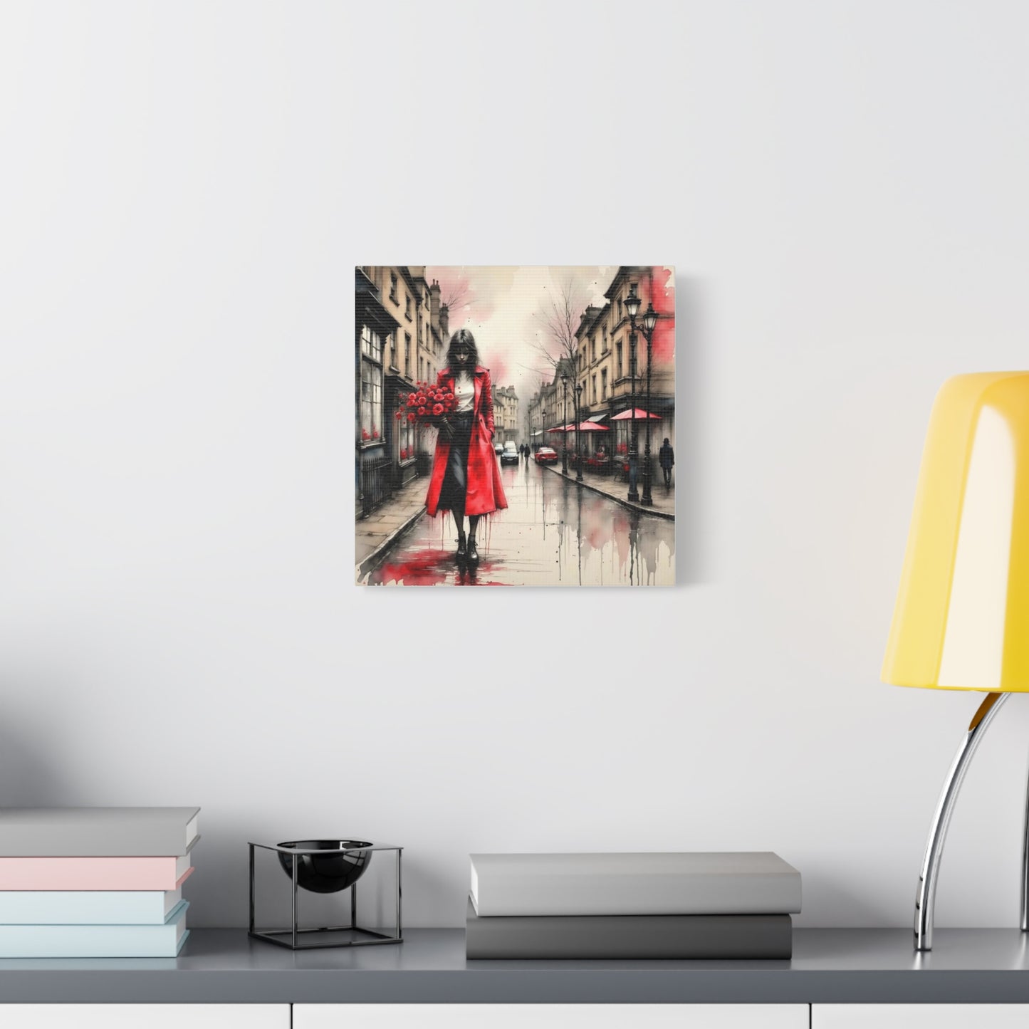 Lady in Red Coat Abstract Art