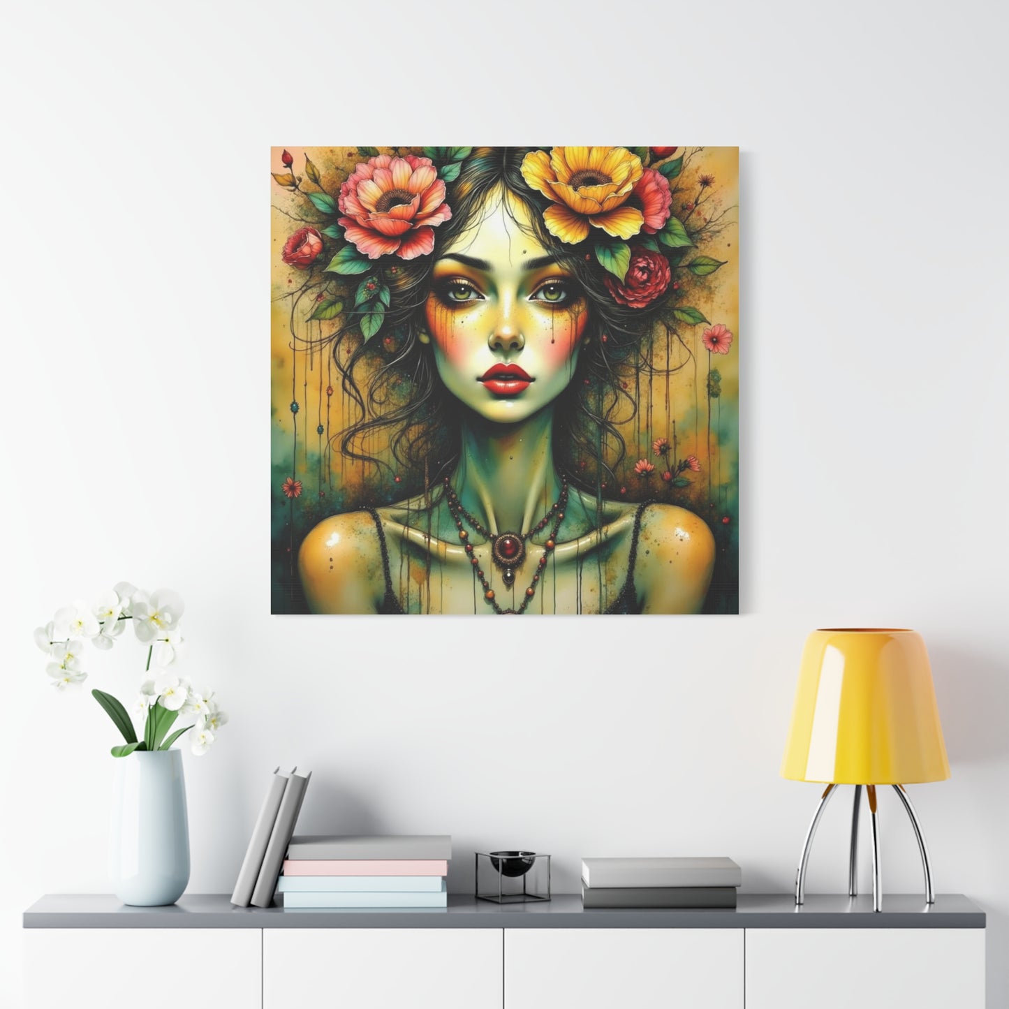 Lady With Flowers in Her Hair Abstract Art