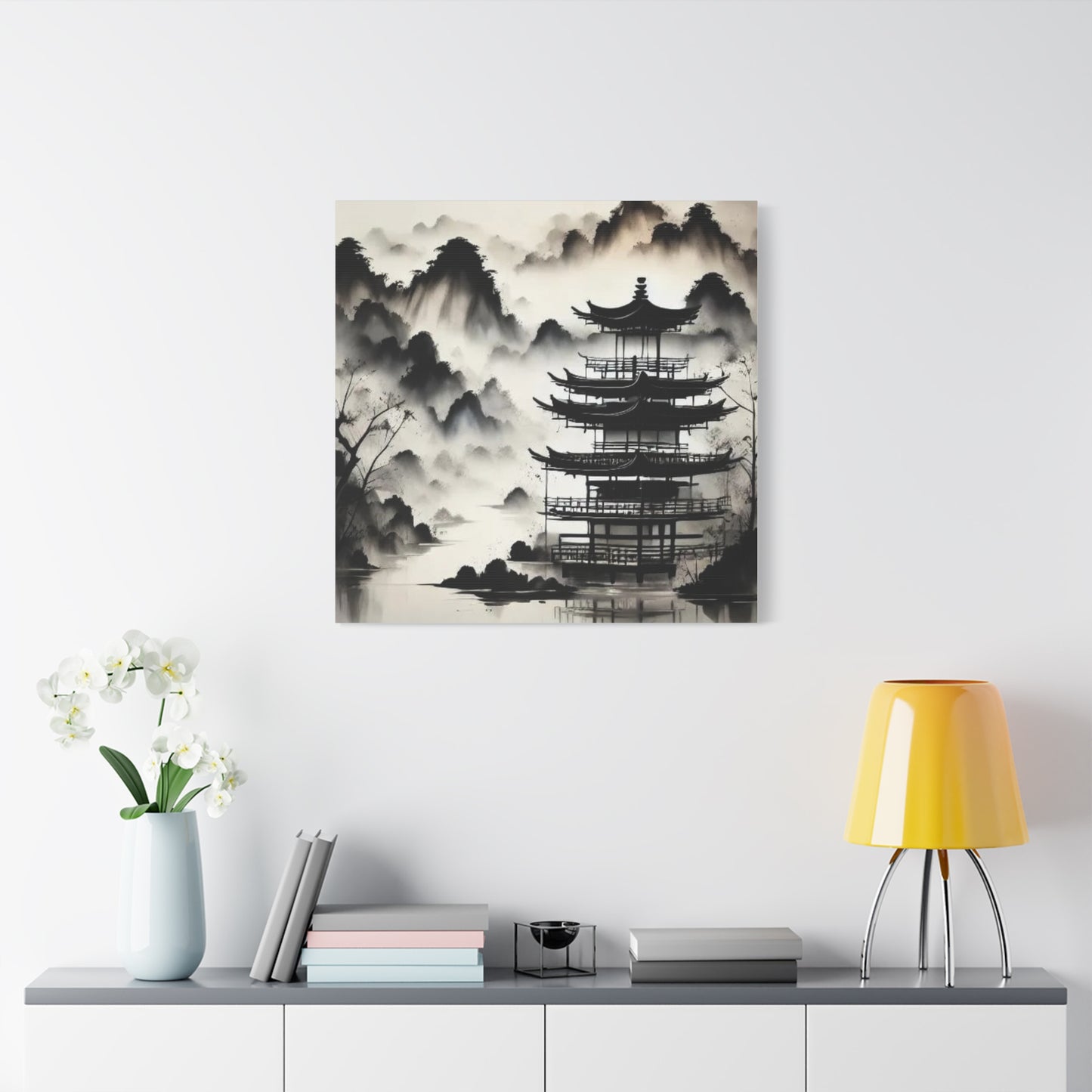 Fog on the Mountains Black and White Asian Abstract Art