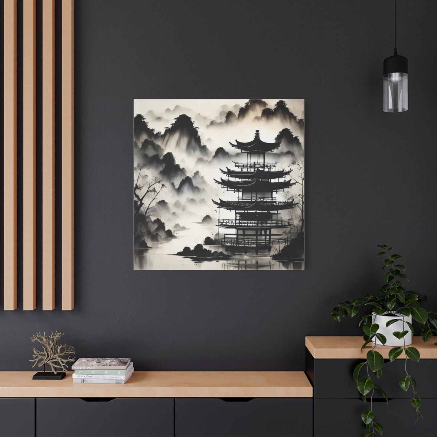 Fog on the Mountains Black and White Asian Abstract Art