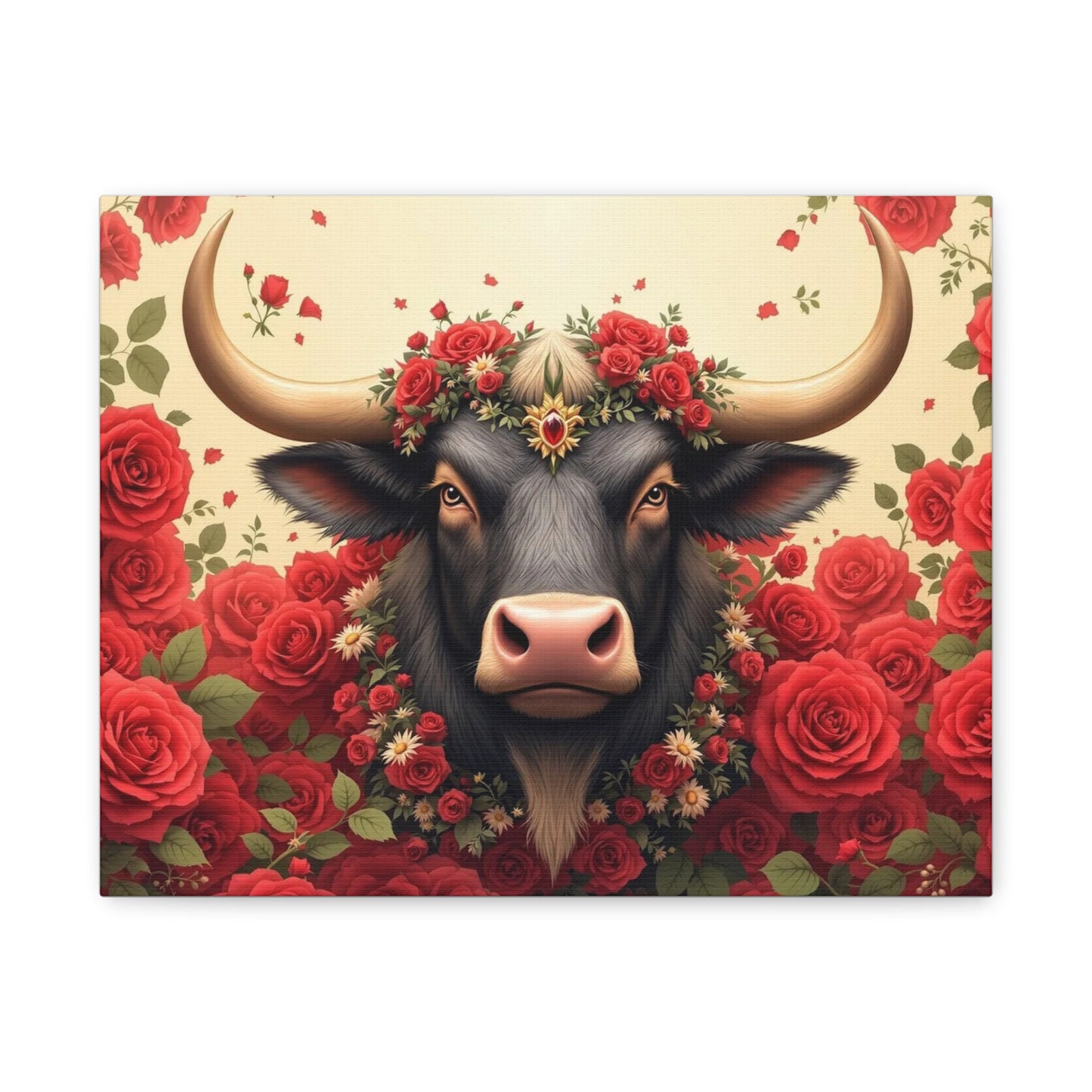 Canvas Print - Red Rose Cow Picture