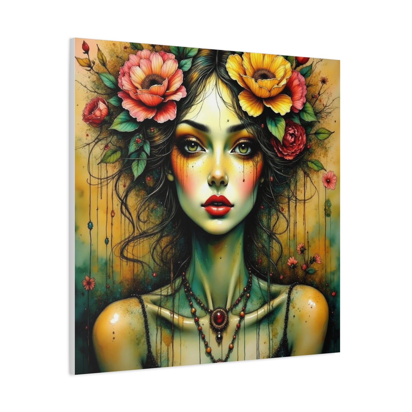 Lady With Flowers in Her Hair Abstract Art