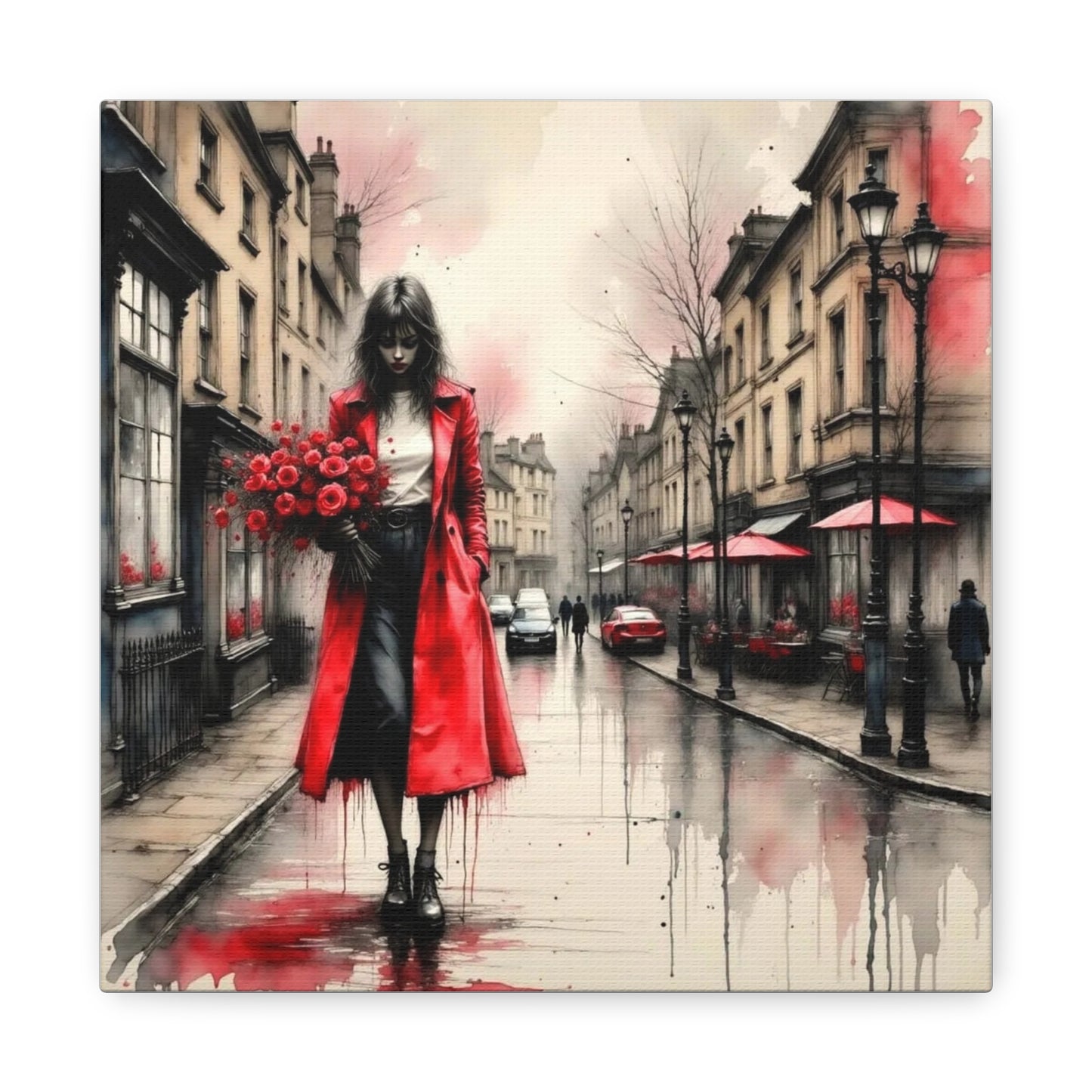 Lady in Red Coat Abstract Art