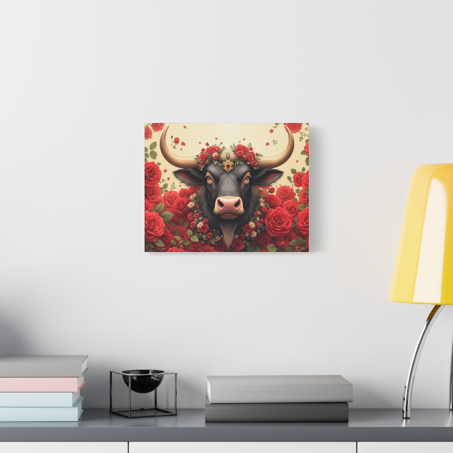 Canvas Print - Red Rose Cow Picture