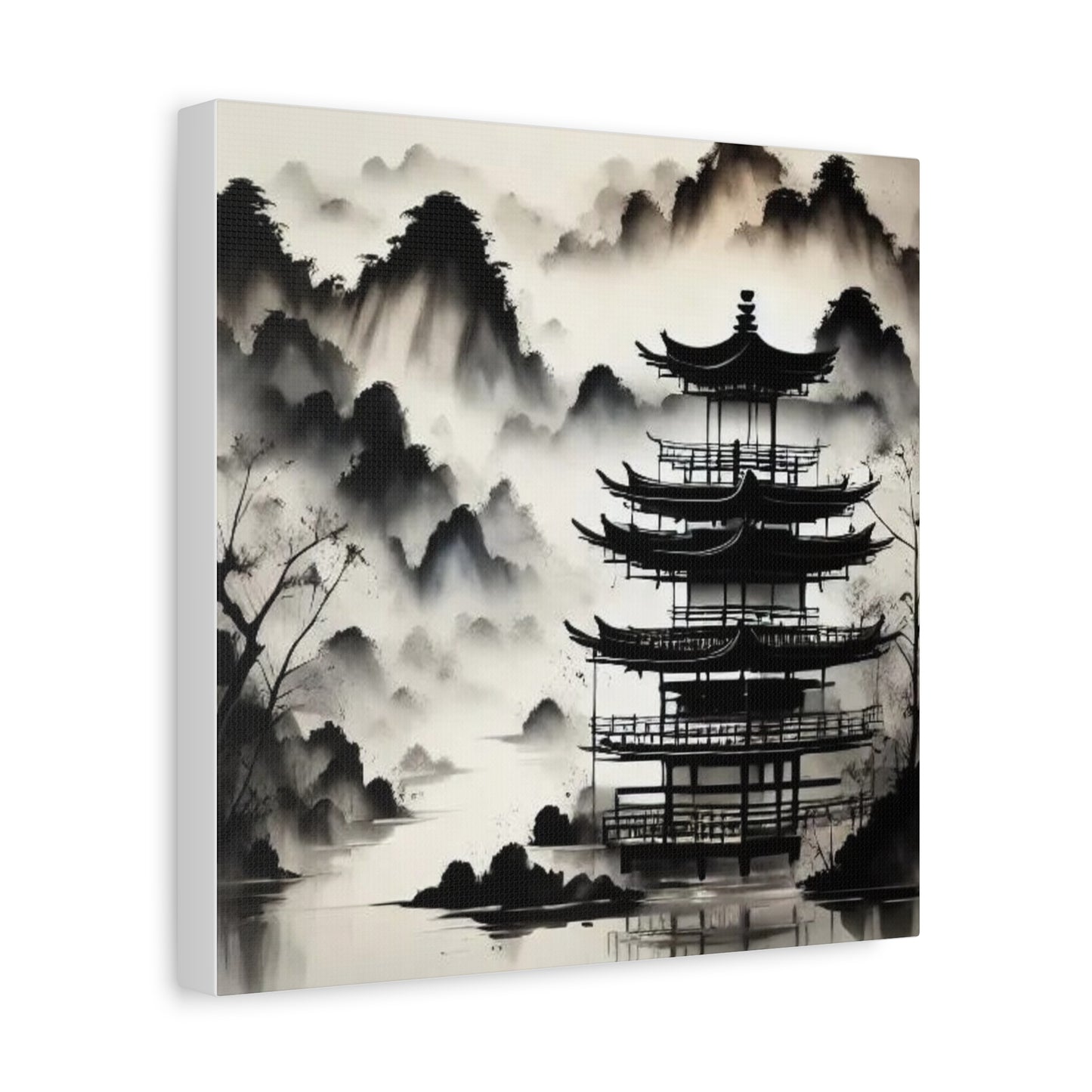 Fog on the Mountains Black and White Asian Abstract Art