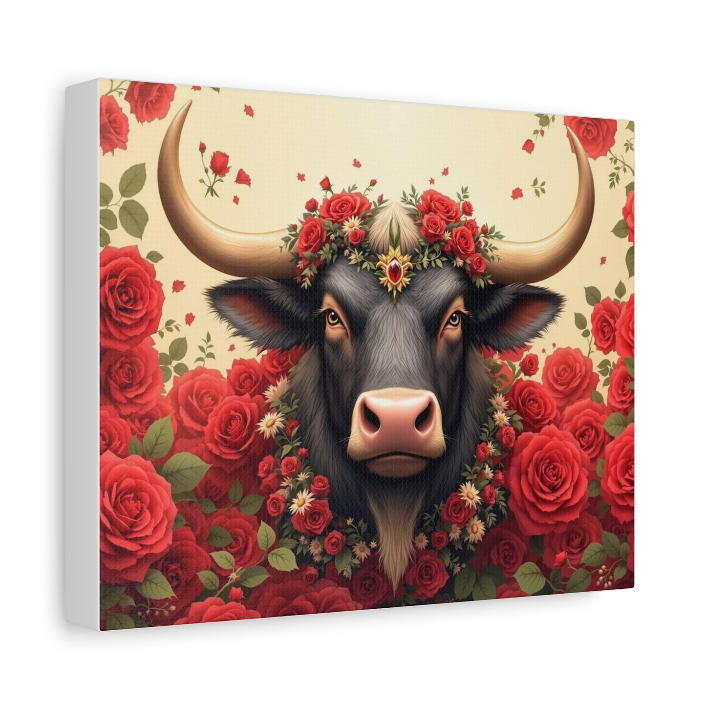 Canvas Print - Red Rose Cow Picture