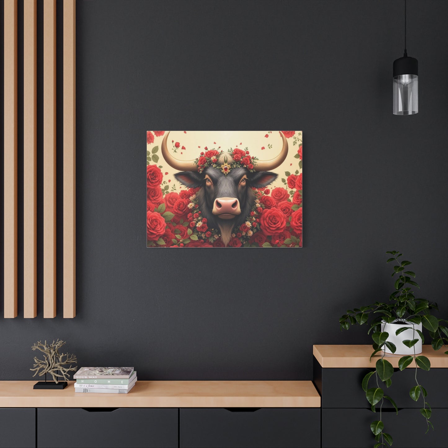 Canvas Print - Red Rose Cow Picture