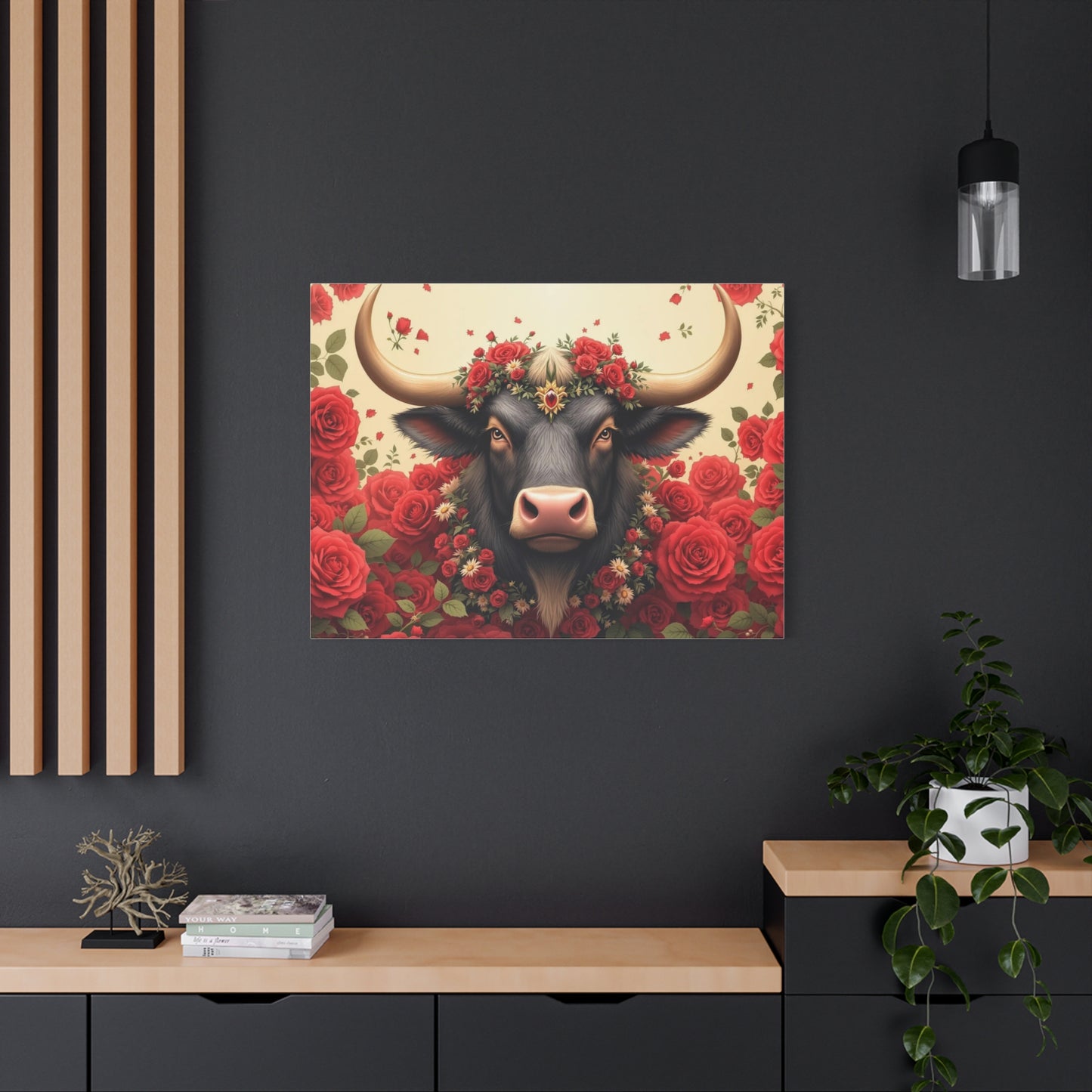 Canvas Print - Red Rose Cow Picture