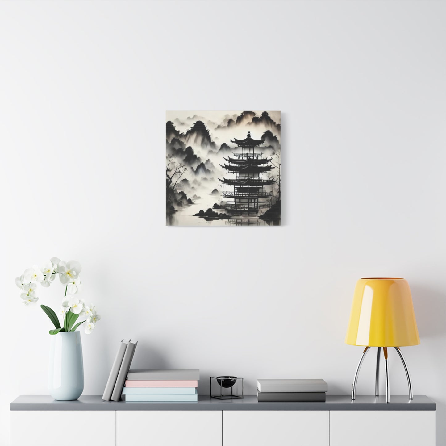 Fog on the Mountains Black and White Asian Abstract Art