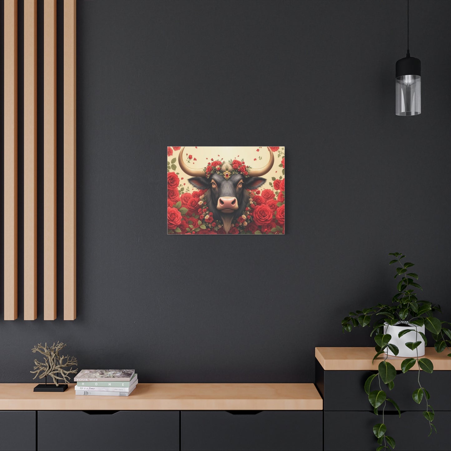 Canvas Print - Red Rose Cow Picture