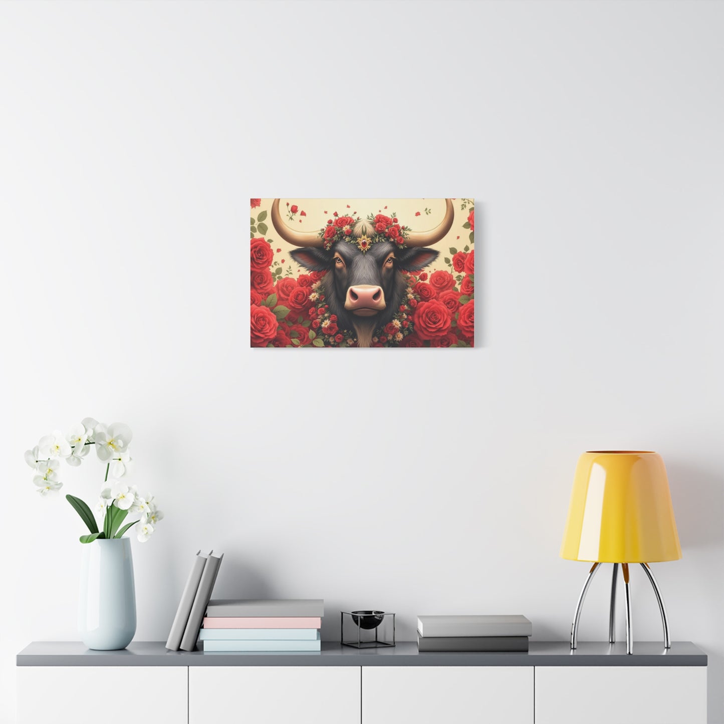 Canvas Print - Red Rose Cow Picture