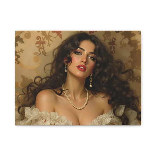 Canvas Print - Brunette Woman With Pearls