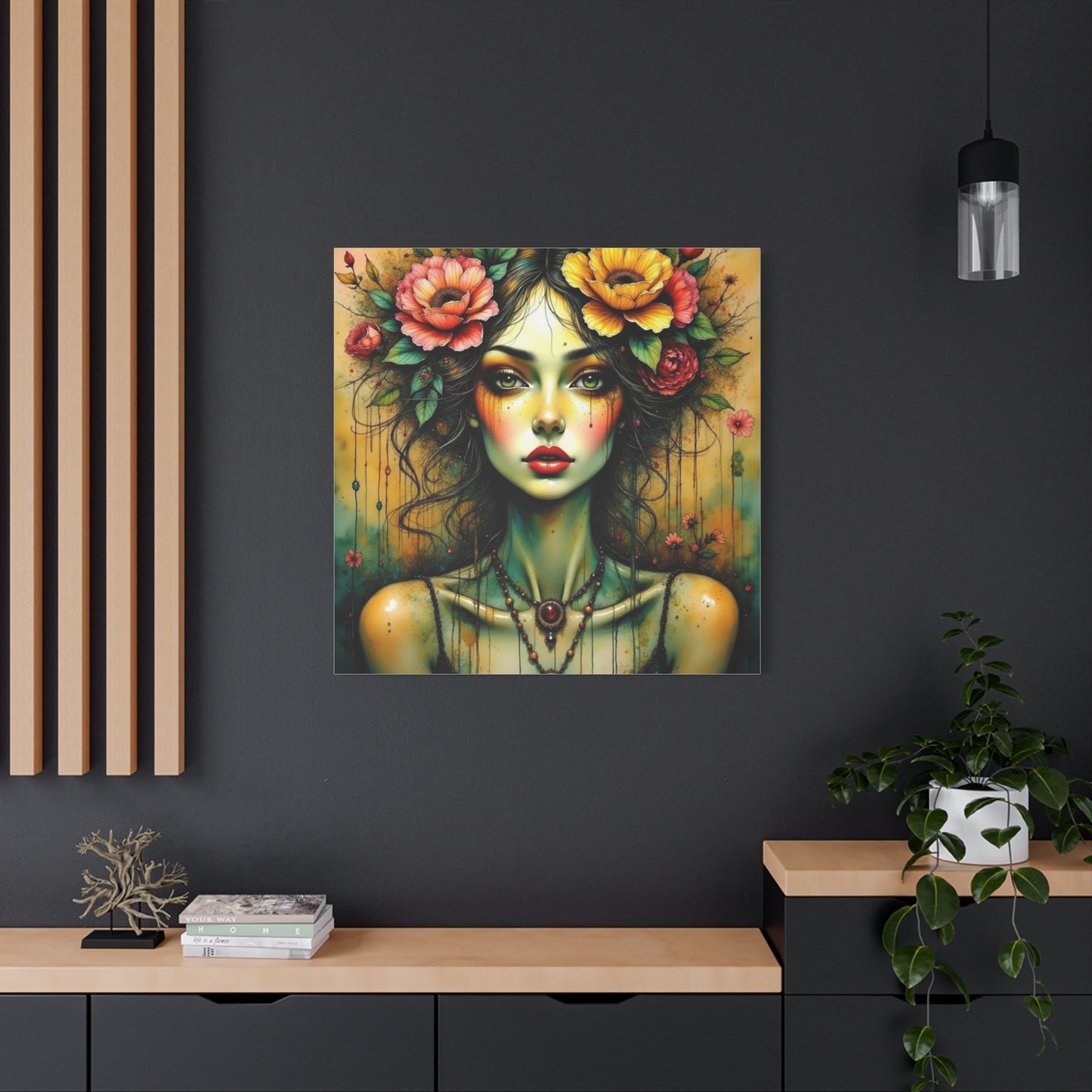 Lady With Flowers in Her Hair Abstract Art