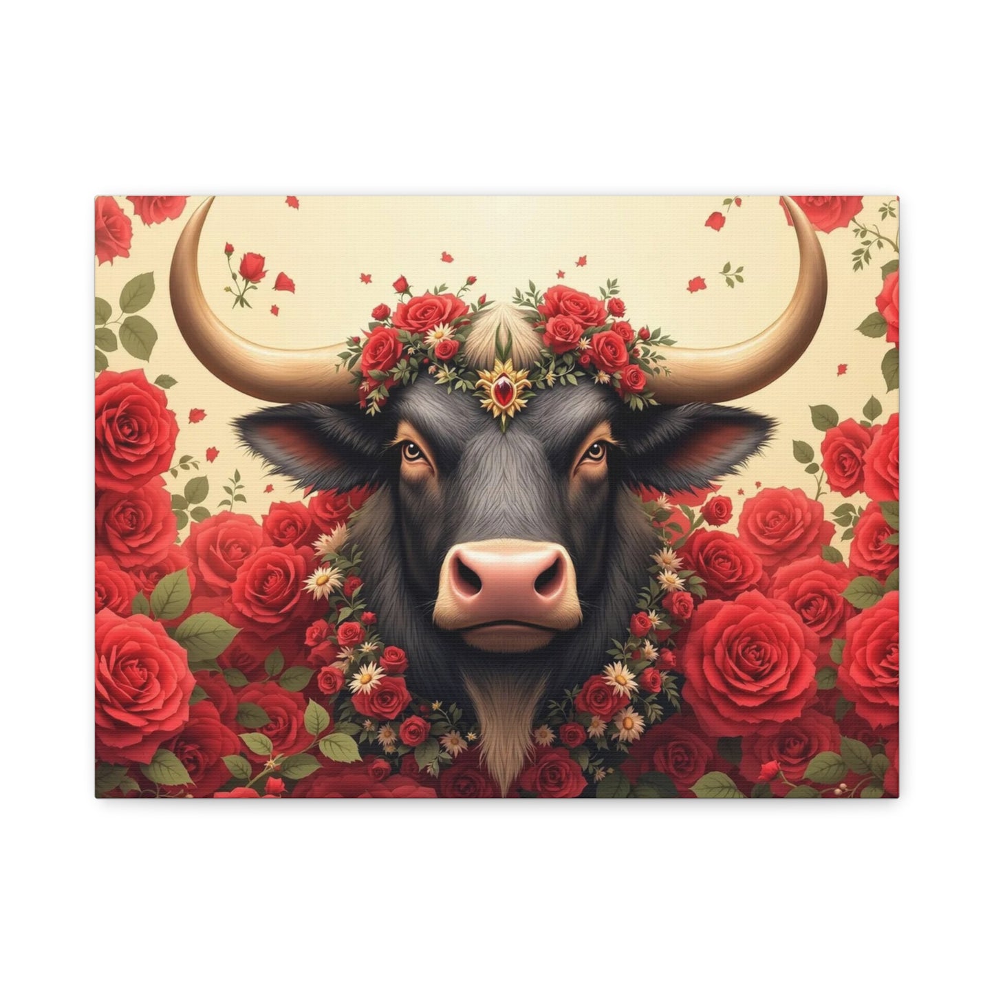 Canvas Print - Red Rose Cow Picture