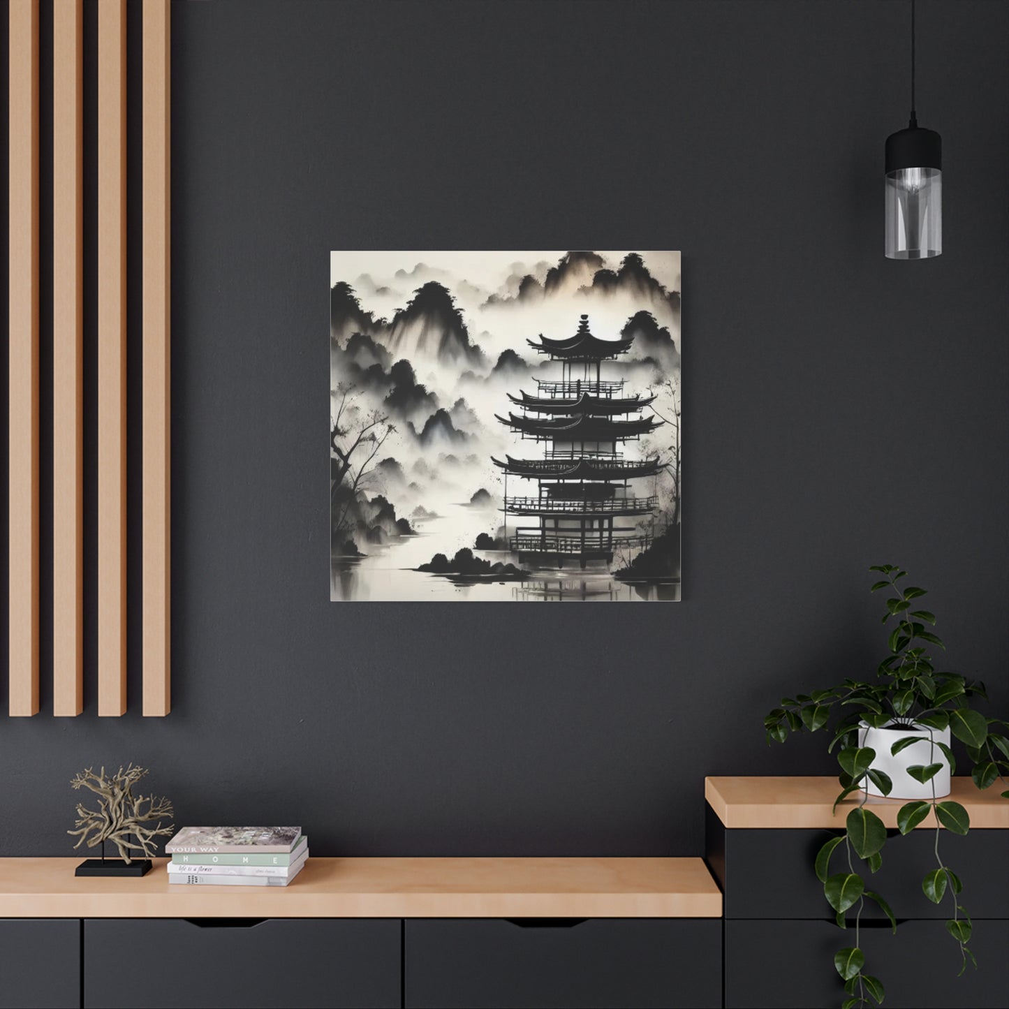 Fog on the Mountains Black and White Asian Abstract Art