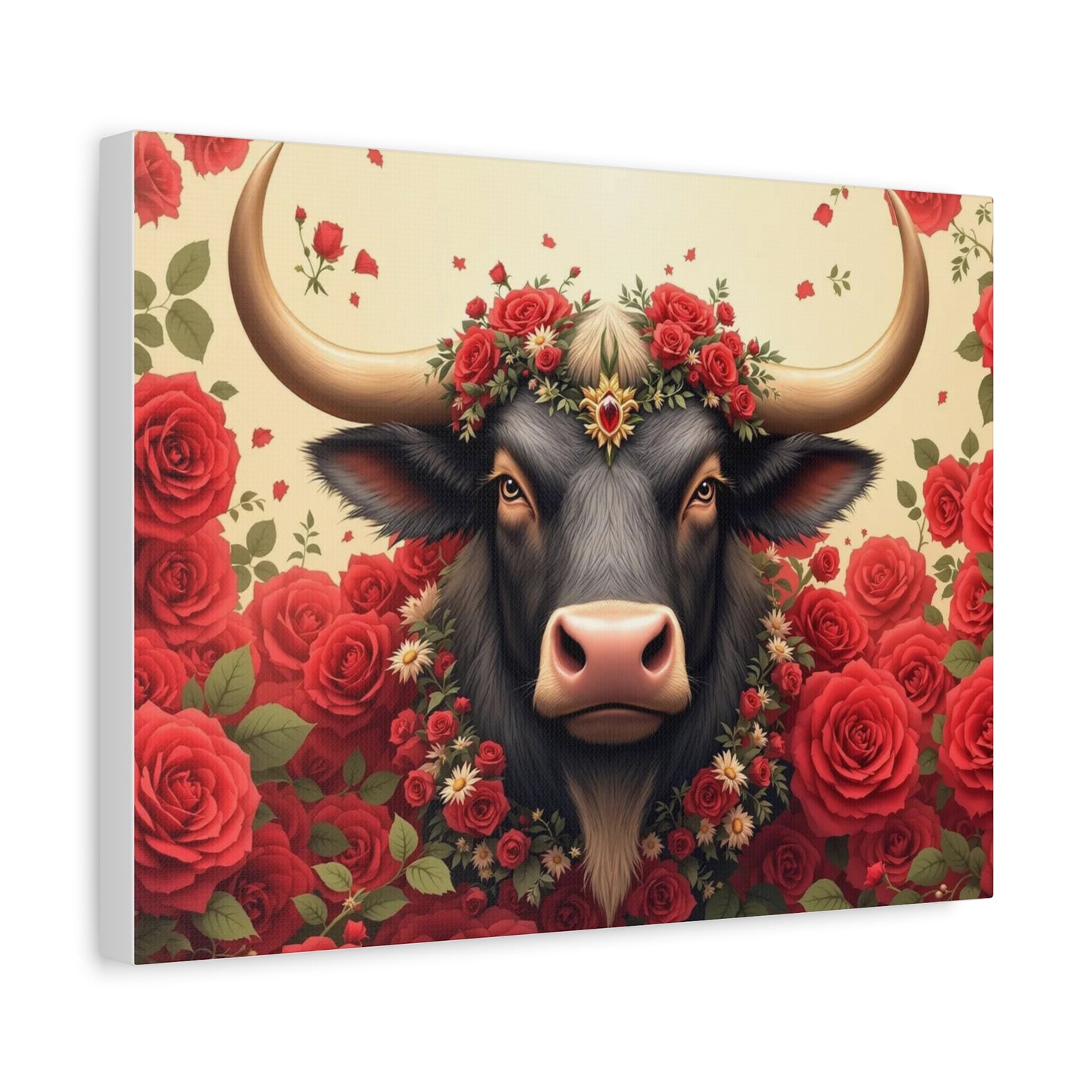 Canvas Print - Red Rose Cow Picture