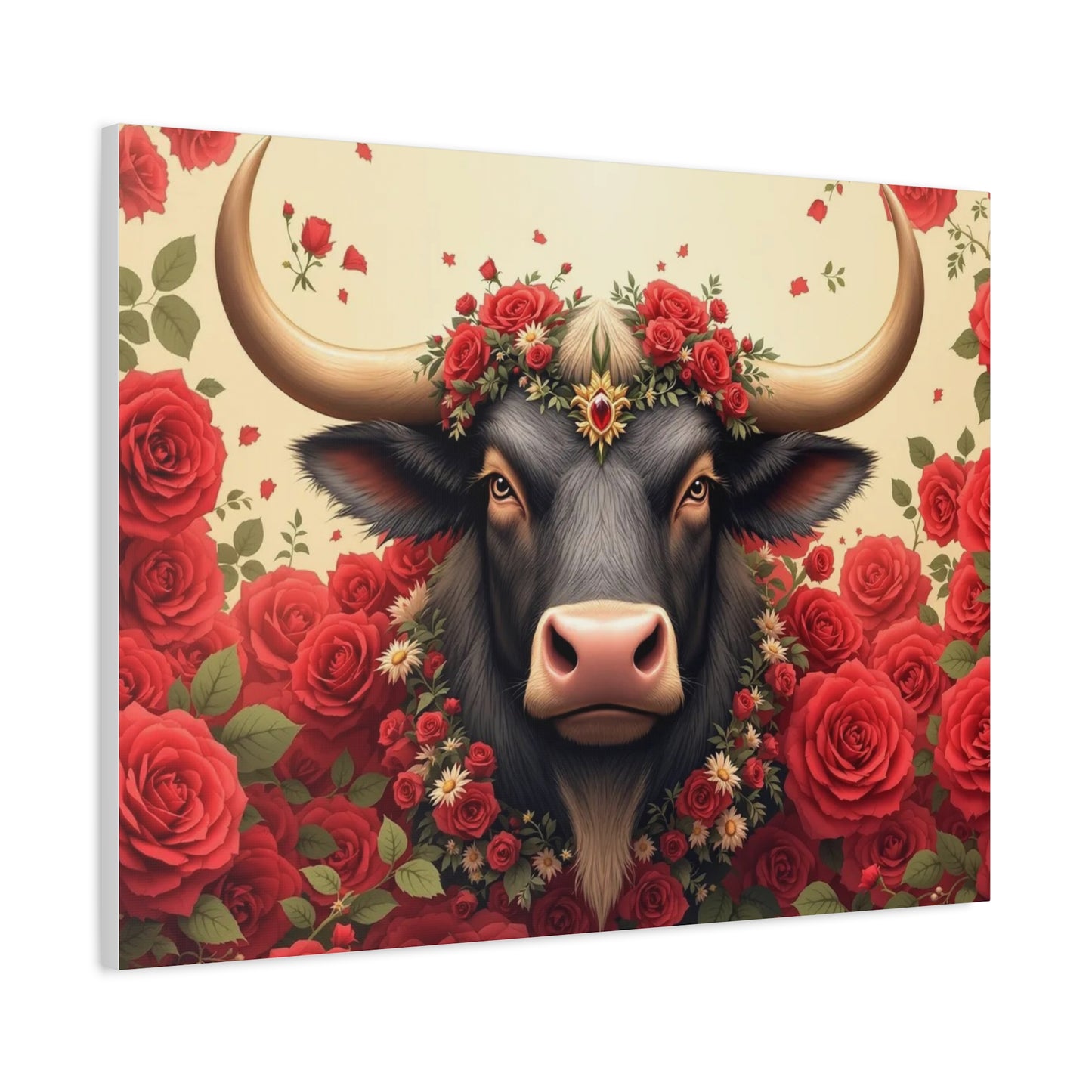 Canvas Print - Red Rose Cow Picture