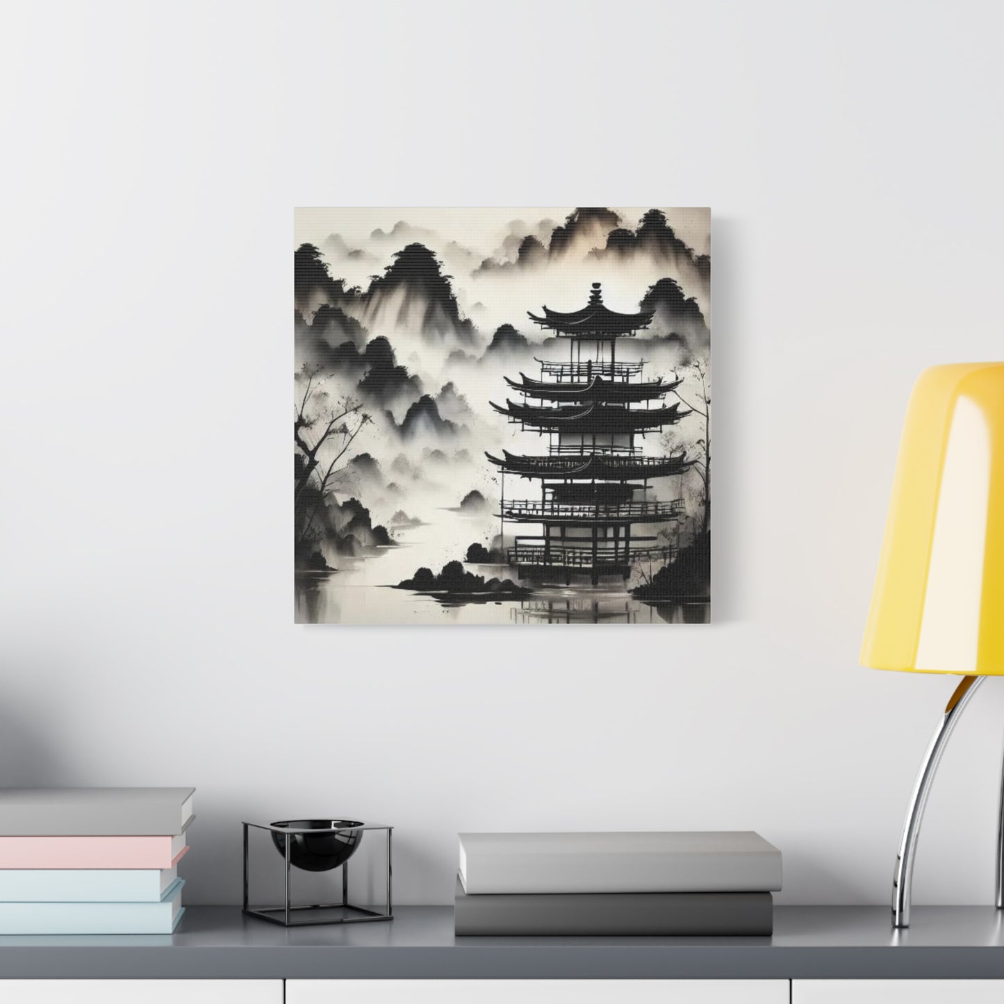 Fog on the Mountains Black and White Asian Abstract Art