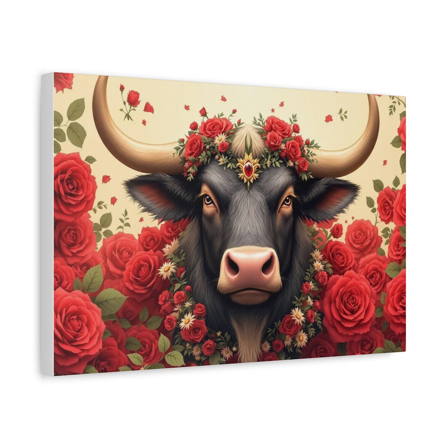 Canvas Print - Red Rose Cow Picture