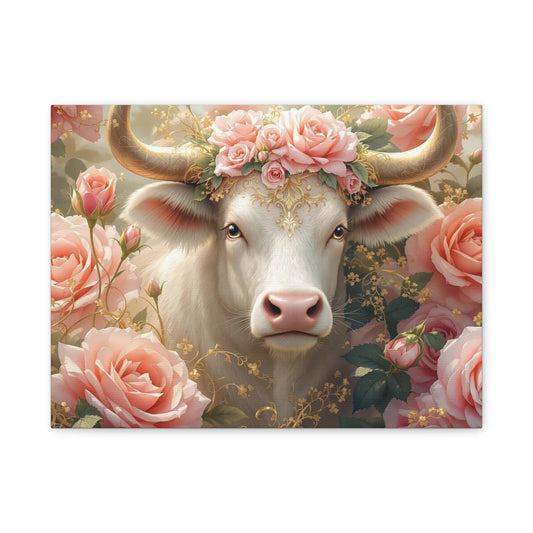 Canvas Print - Pink Rose Cow Picture