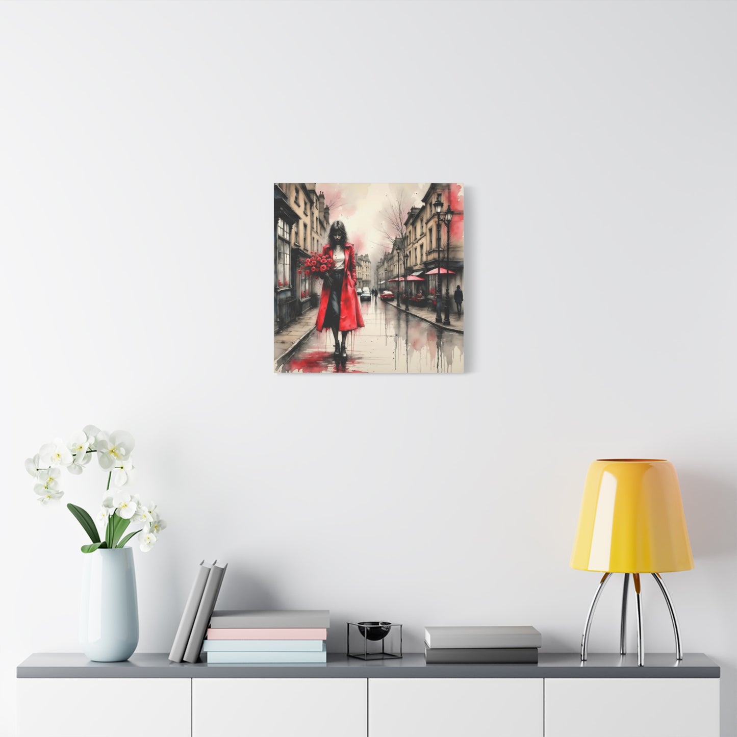 Lady in Red Coat Abstract Art